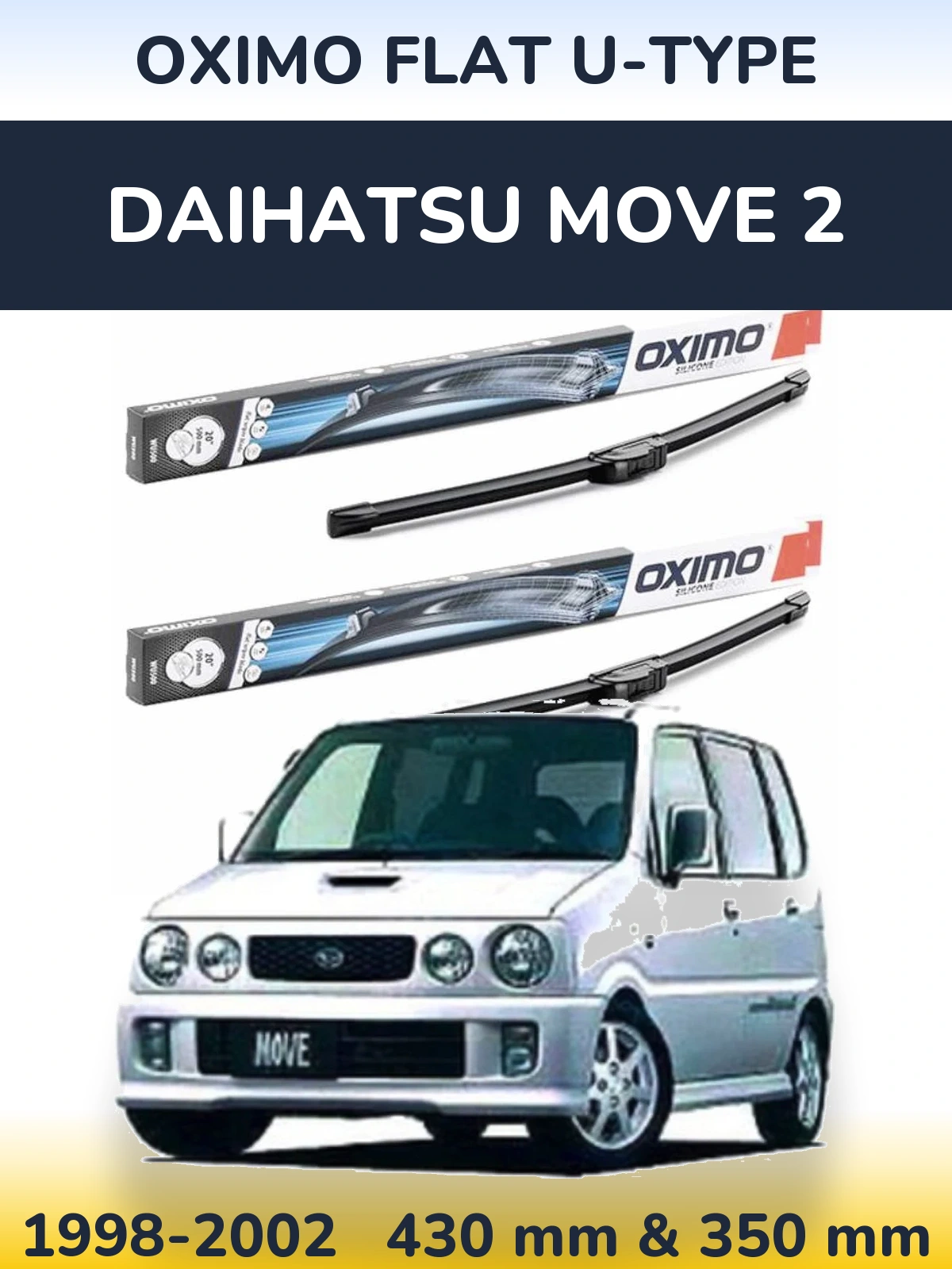 Sada předních stěračů Oximo Flat U-type 430 a 350 mm pro Daihatsu Move 2 1998-2002