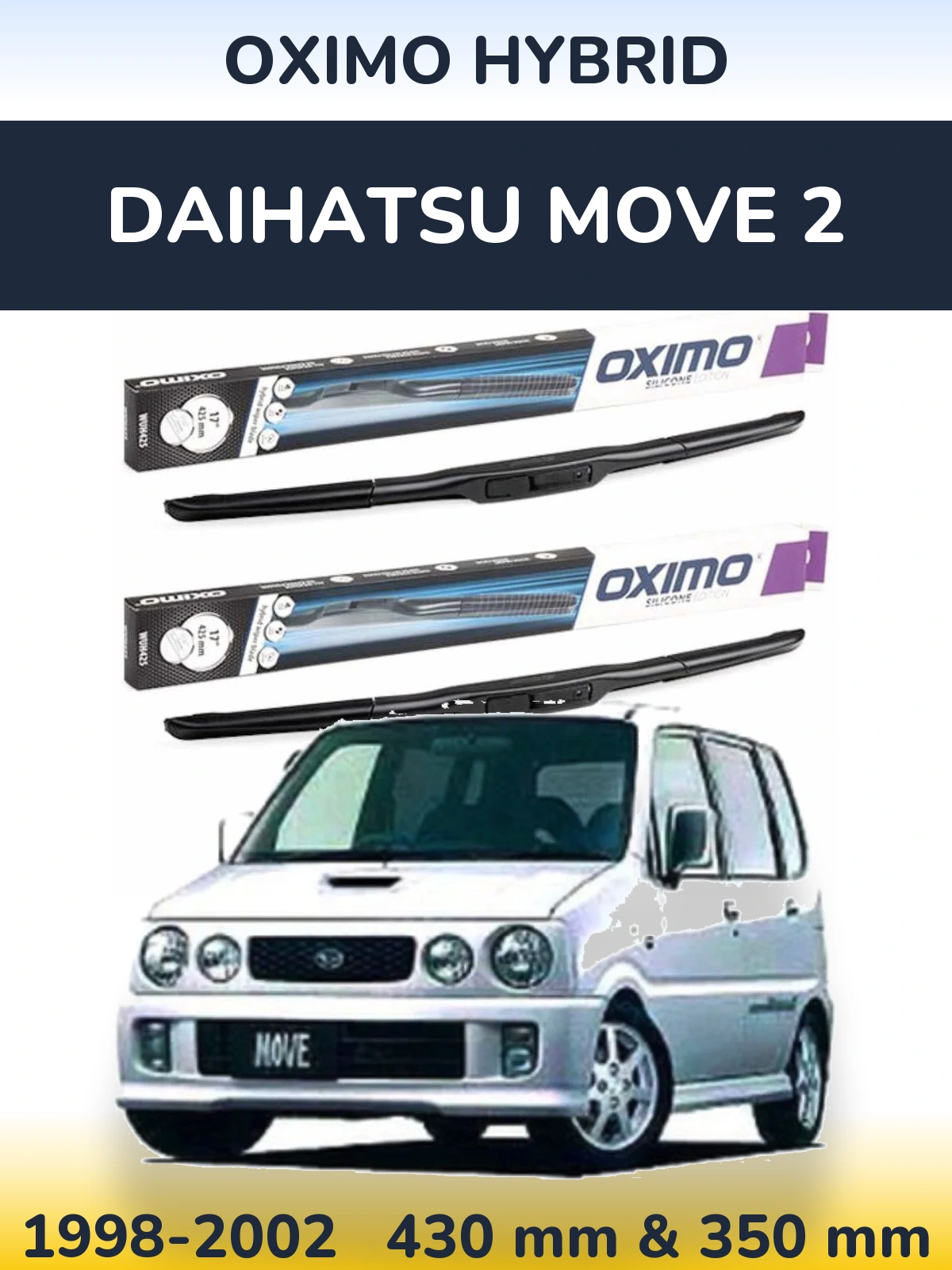 Sada předních stěračů Oximo Hybrid 430 a 350 mm pro Daihatsu Move 2 1998-2002