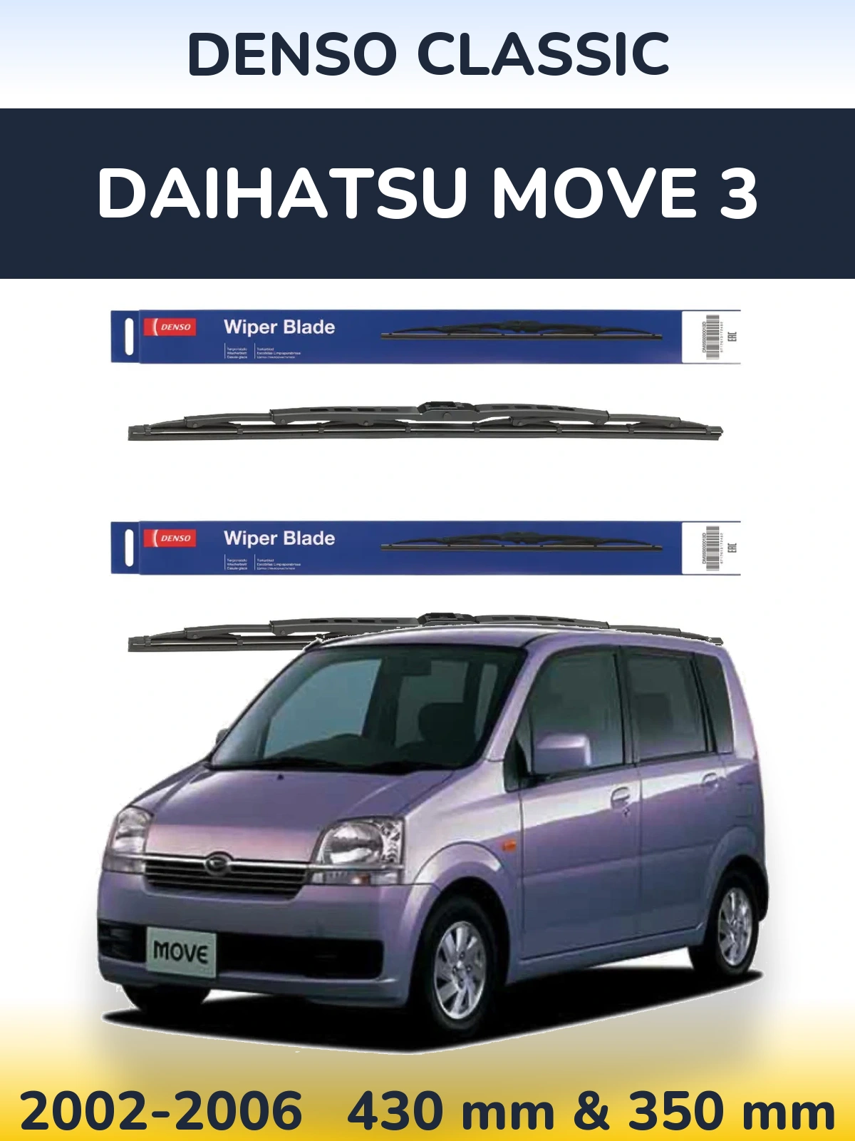 Sada předních stěračů Denso Classic 430 a 350 mm pro Daihatsu Move 3 2002-2006