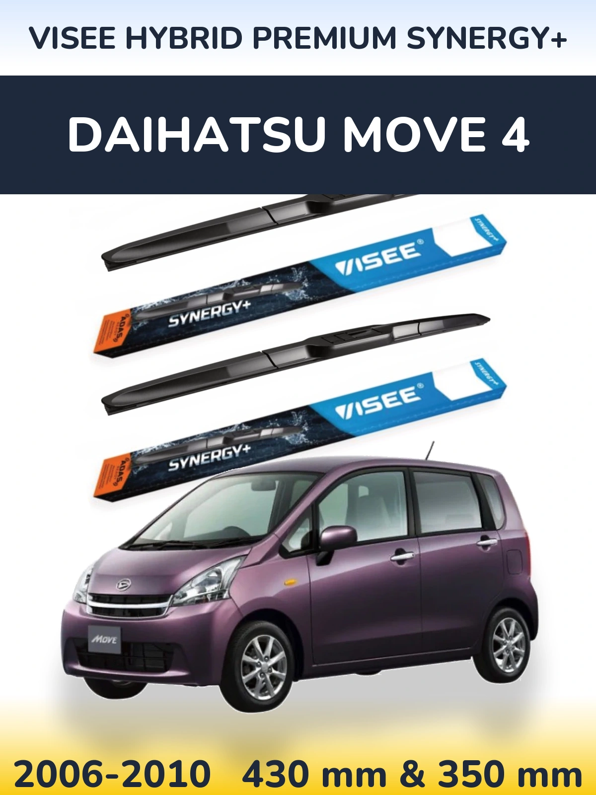Sada předních stěračů VISEE HYBRID PREMIUM SYNERGY+ 430 a 350 mm pro Daihatsu Move 4 2006-2010