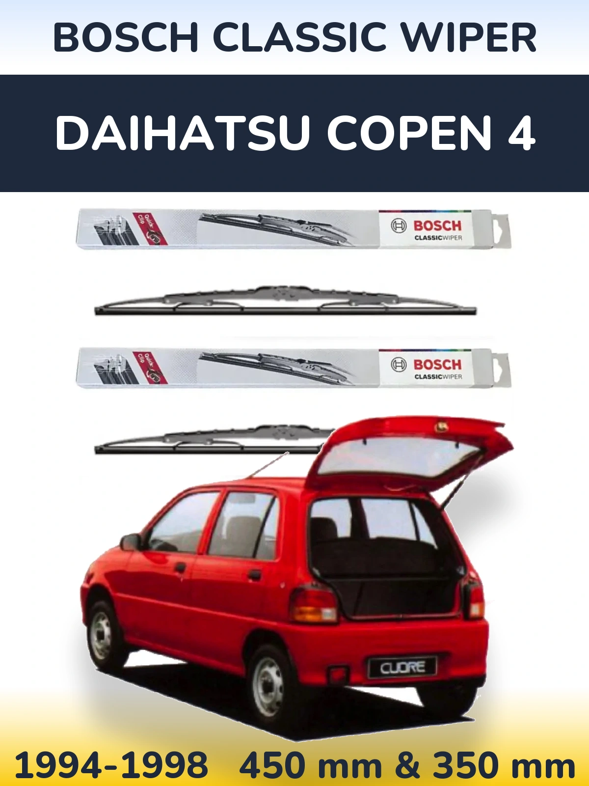 Sada předních stěračů BOSCH Classic Wiper 450 a 340 mm pro Daihatsu Copen 4 1994-1998