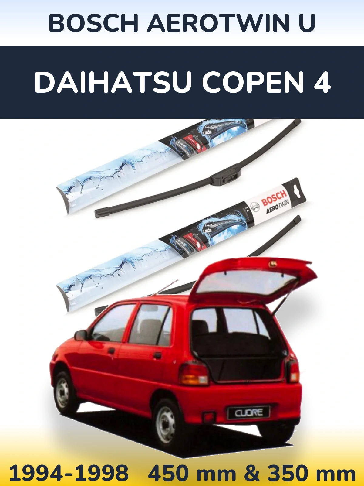 Sada předních stěračů BOSCH AeroTwin U 450 a 350 mm pro Daihatsu Copen 4 1994-1998