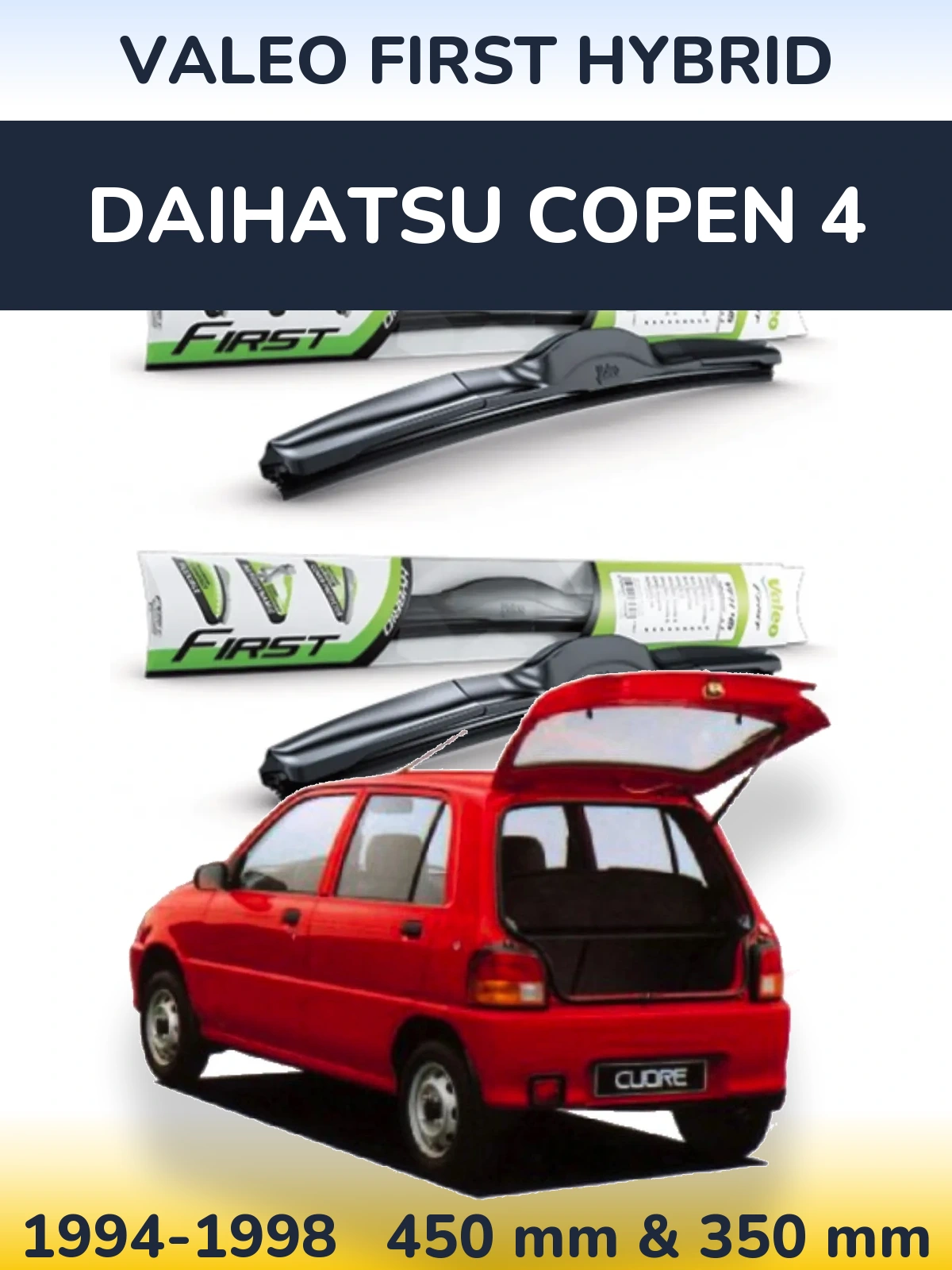 Sada předních stěračů Valeo First Hybrid 450 a 350 mm pro Daihatsu Copen 4 1994-1998