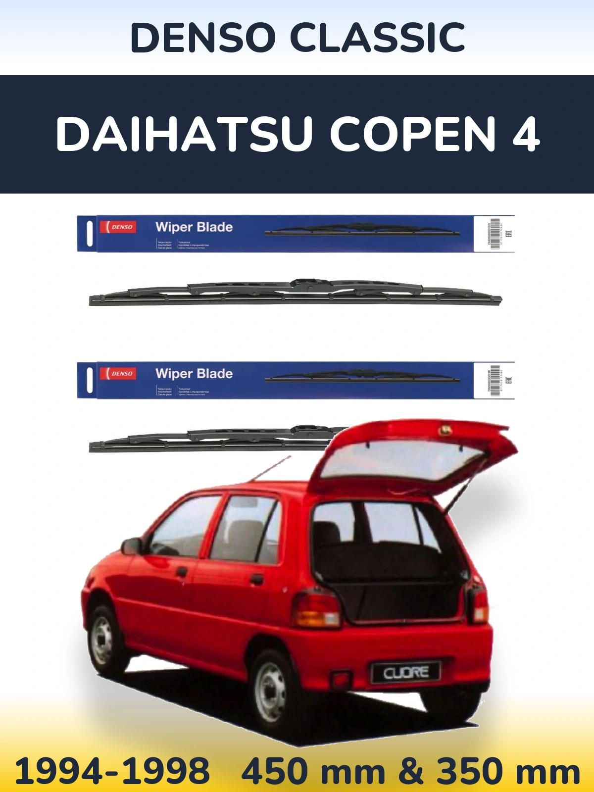 Sada předních stěračů Denso Classic 450 a 350 mm pro Daihatsu Copen 4 1994-1998