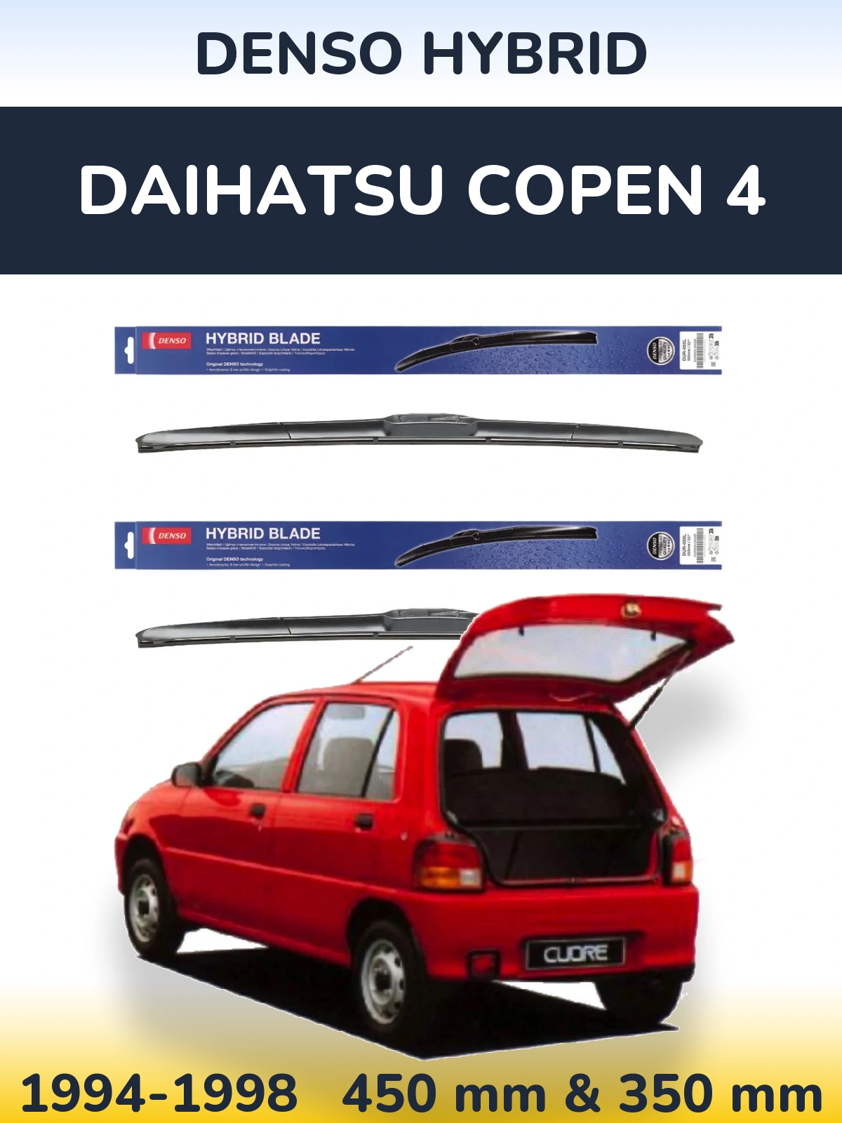 Sada předních stěračů Denso Hybrid 450 a 350 mm pro Daihatsu Copen 4 1994-1998