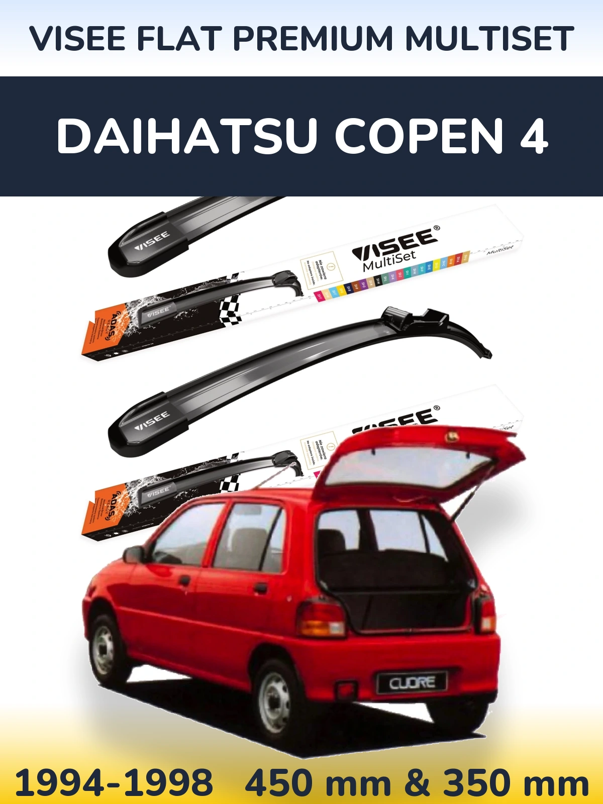 Sada předních stěračů VISEE FLAT PREMIUM MultiSet 450 a 350 mm pro Daihatsu Copen 4 1994-1998