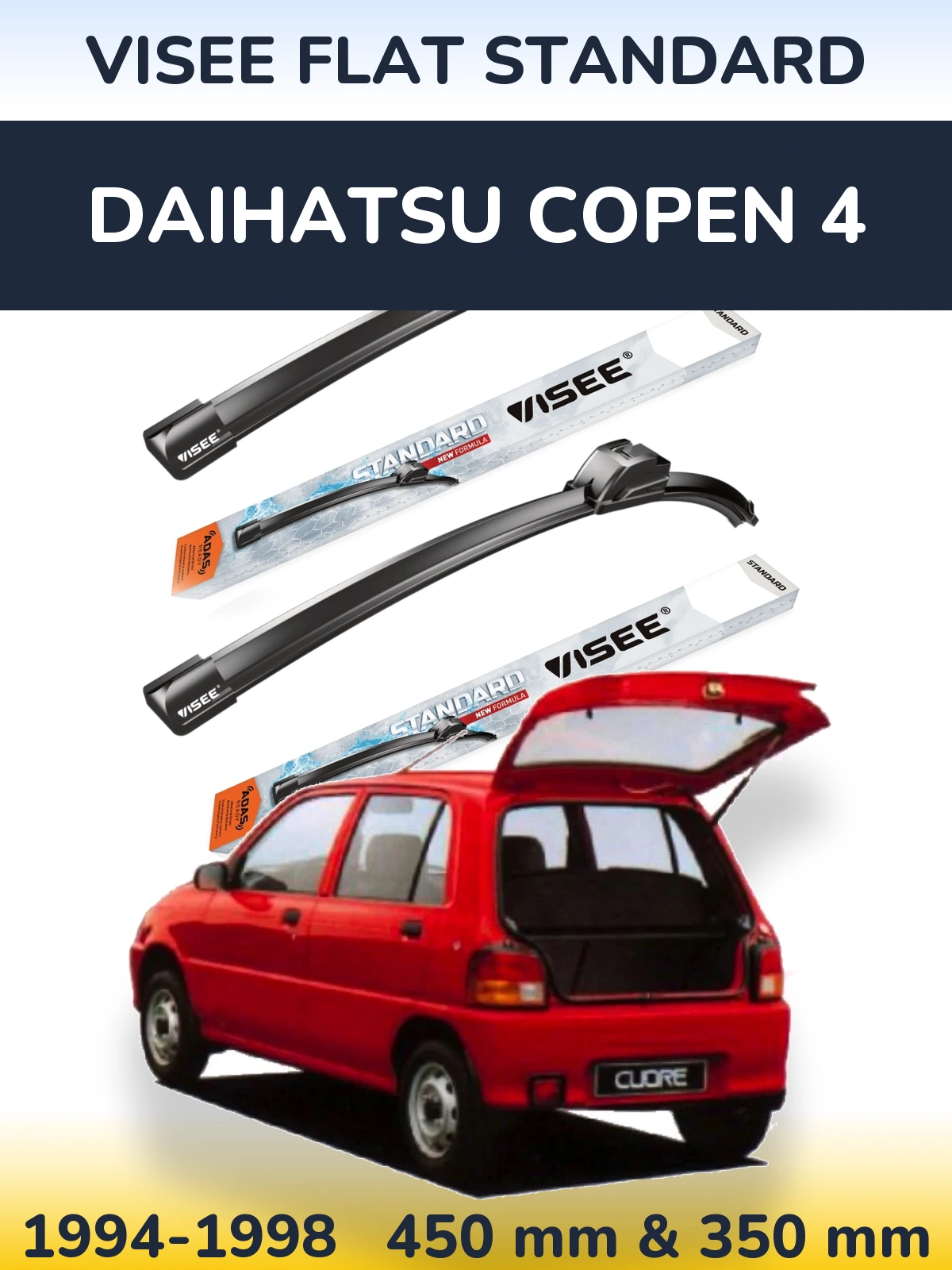 Sada předních stěračů VISEE FLAT STANDARD 450 a 350 mm pro Daihatsu Copen 4 1994-1998