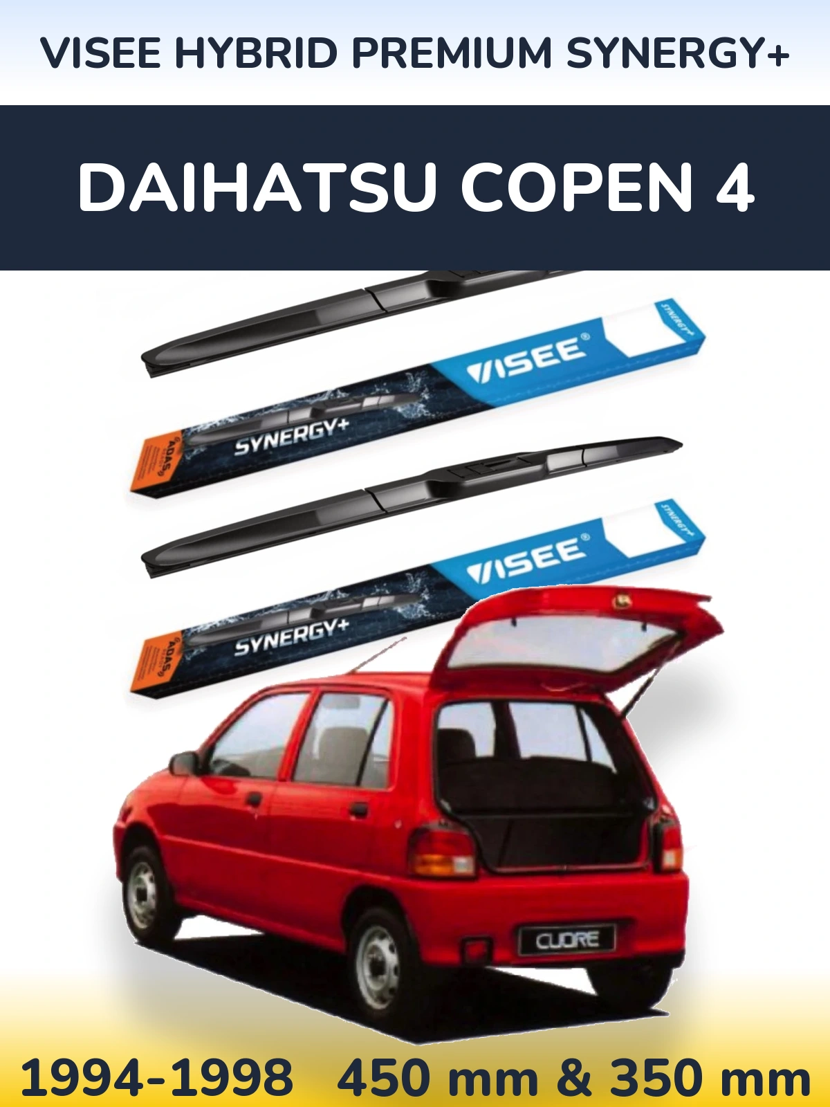 Sada předních stěračů VISEE HYBRID PREMIUM SYNERGY+ 450 a 350 mm pro Daihatsu Copen 4 1994-1998