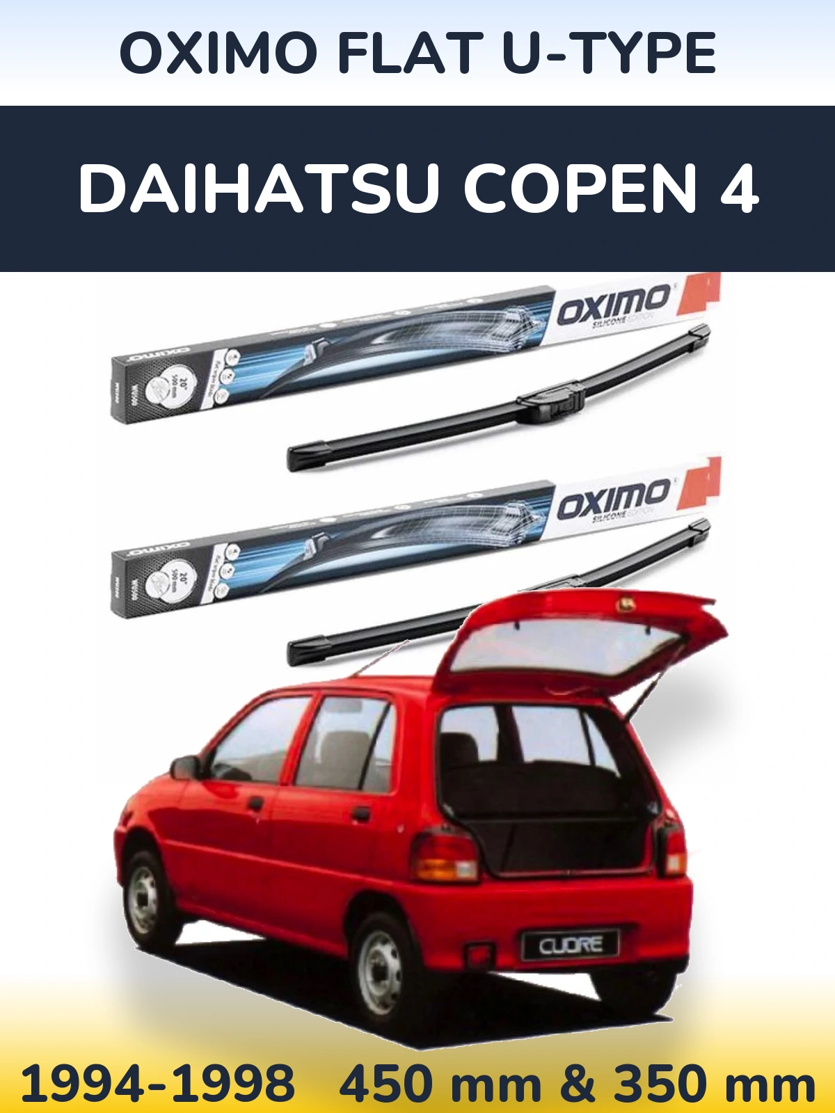 Комплект передніх щіток Oximo Flat U-type 450 & 350 мм для Daihatsu Copen 4 1994-1998
