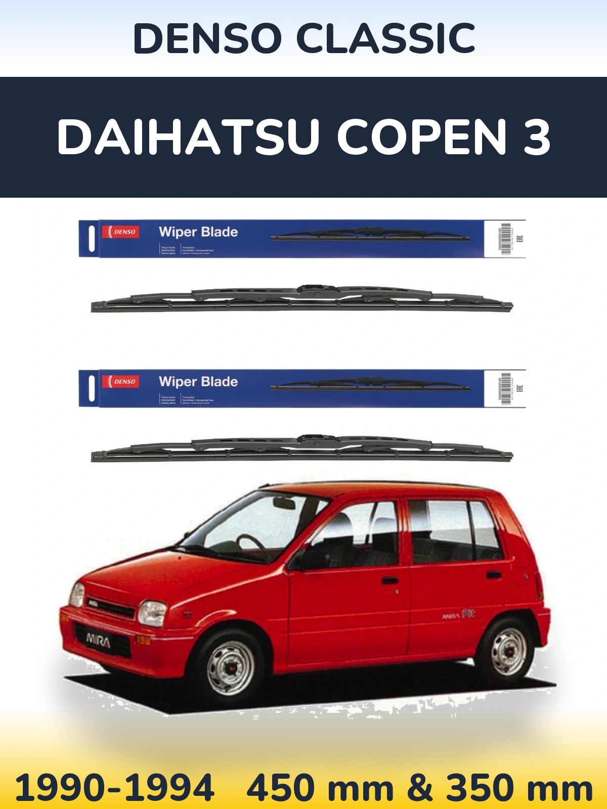 Sada předních stěračů Denso Classic 450 a 350 mm pro Daihatsu Copen 3 1990-1994