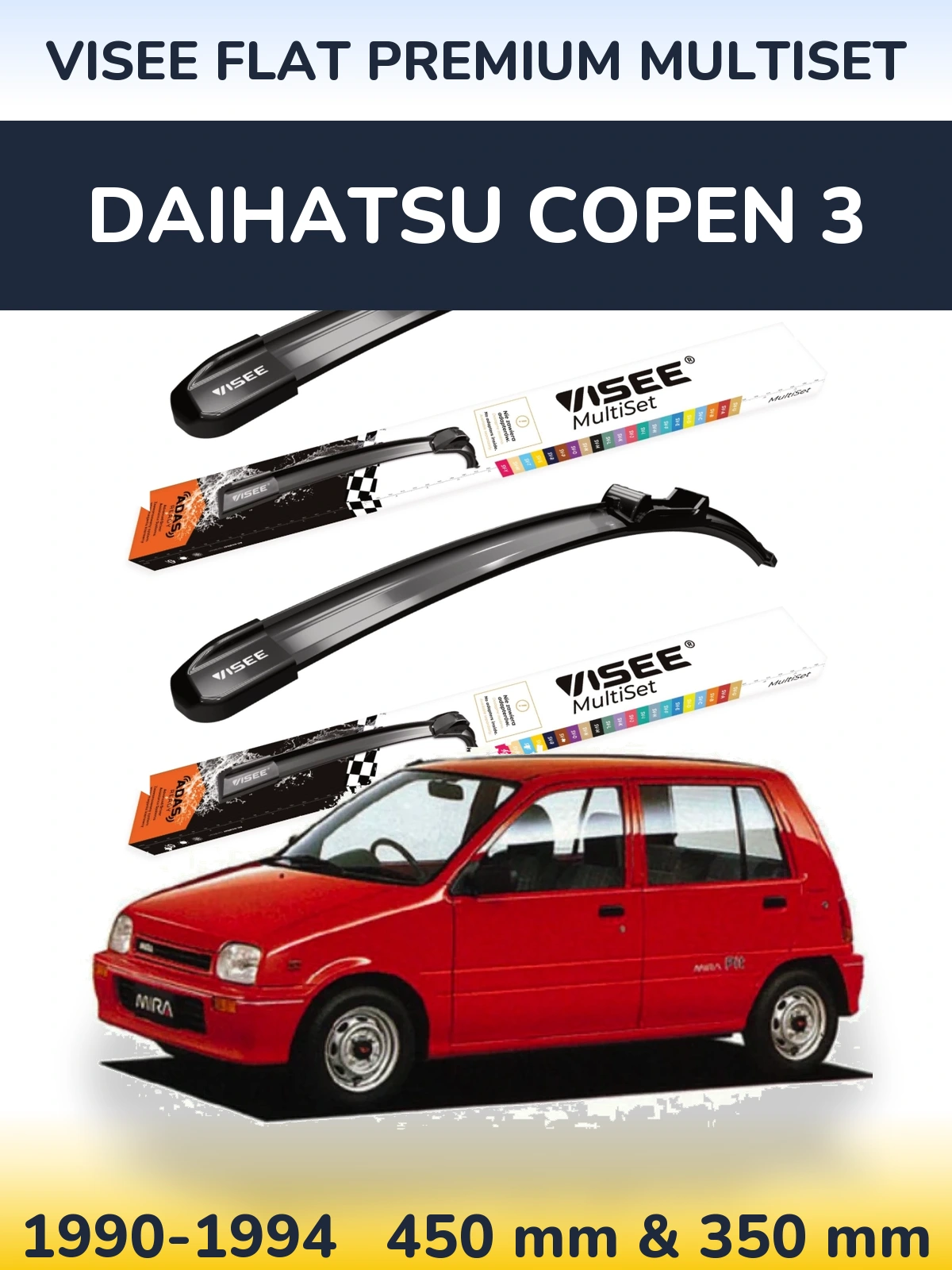 Sada předních stěračů VISEE FLAT PREMIUM MultiSet 450 a 350 mm pro Daihatsu Copen 3 1990-1994