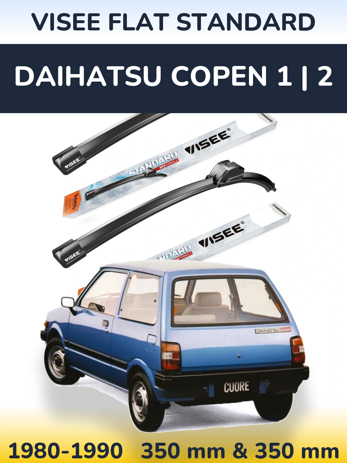 Sada předních stěračů VISEE FLAT STANDARD 350 a 350 mm pro Daihatsu Copen 1 | 2 1980-1990