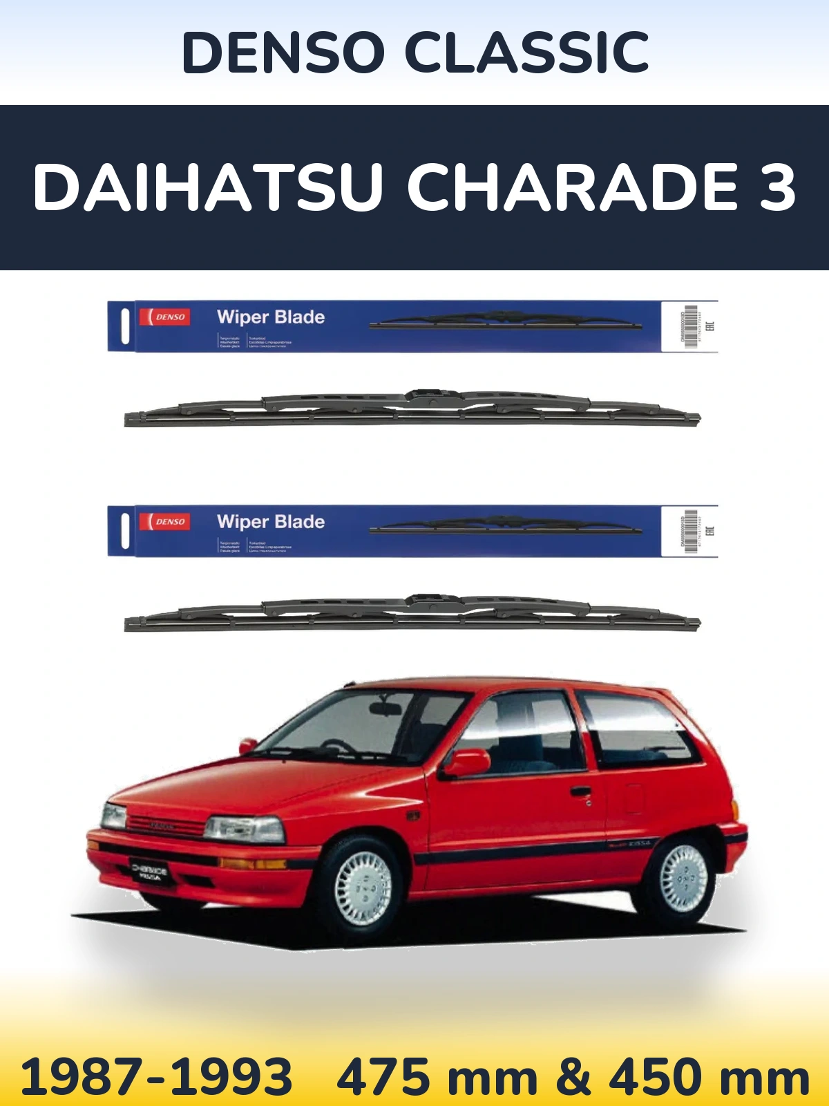 Sada předních stěračů Denso Classic 475 a 450 mm pro Daihatsu Charade 3 1987-1993
