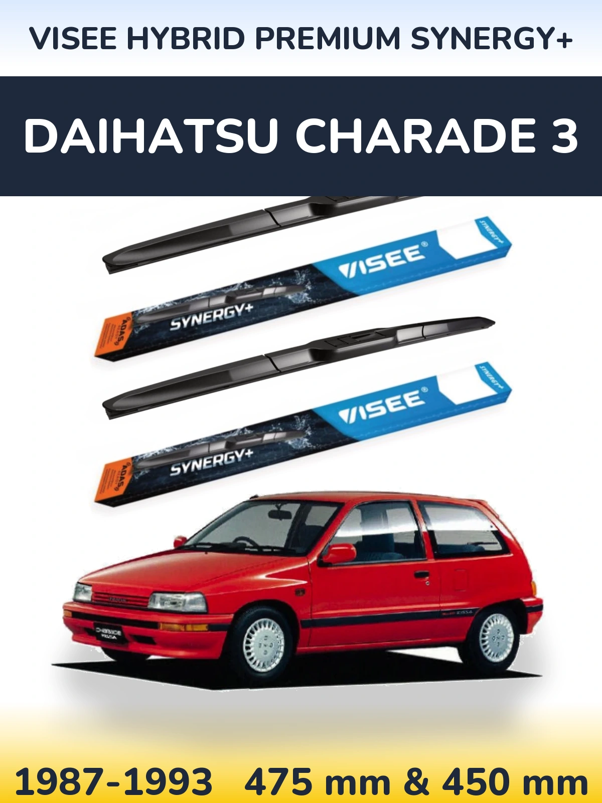 Sada předních stěračů VISEE HYBRID PREMIUM SYNERGY+ 475 a 450 mm pro Daihatsu Charade 3 1987-1993