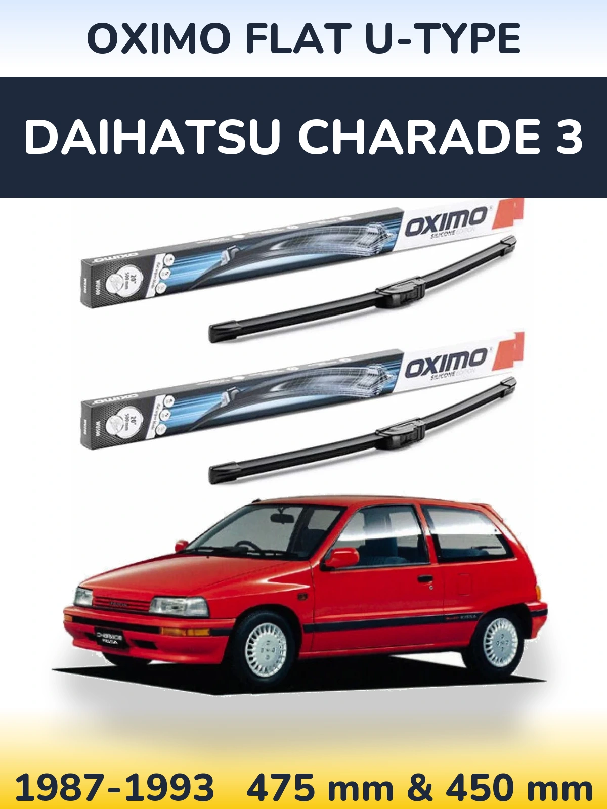 Sada předních stěračů Oximo Flat U-type 475 a 450 mm pro Daihatsu Charade 3 1987-1993