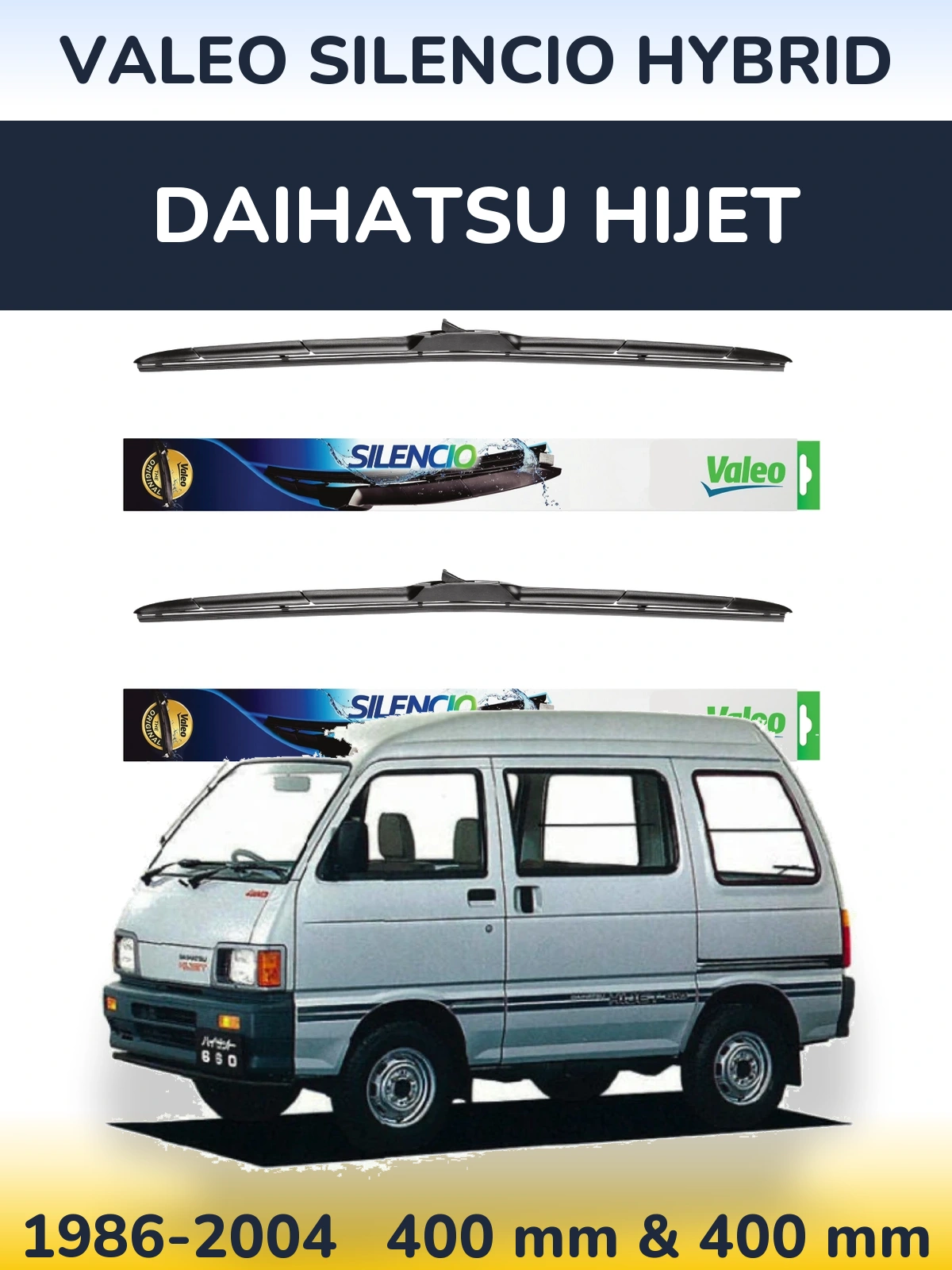 Sada předních stěračů Valeo Silencio Hybrid 400 a 400 mm pro Daihatsu HiJet 1986-2004