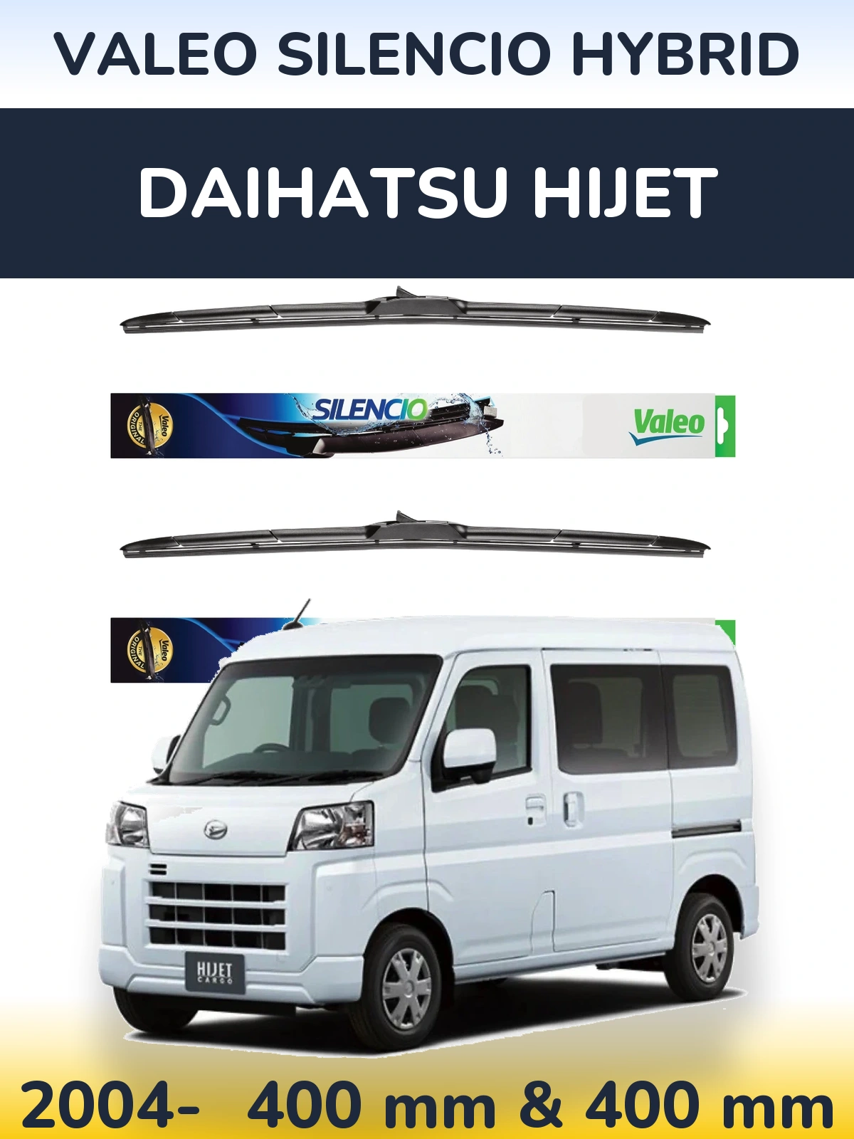 Sada předních stěračů Valeo Silencio Hybrid 400 a 400 mm pro Daihatsu HiJet 2004-2026