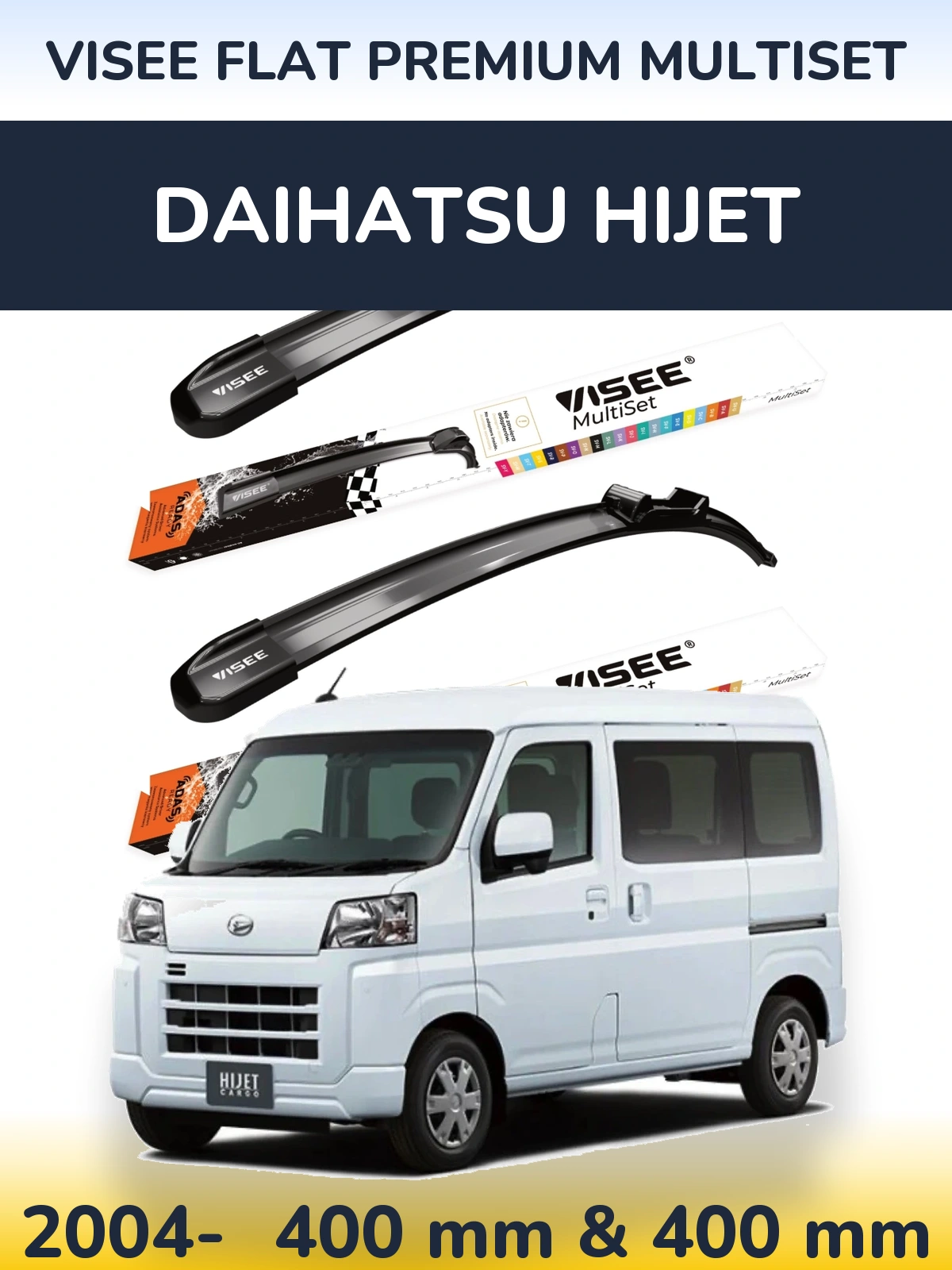 Sada předních stěračů VISEE FLAT PREMIUM MultiSet 400 a 400 mm pro Daihatsu HiJet 2004-2026
