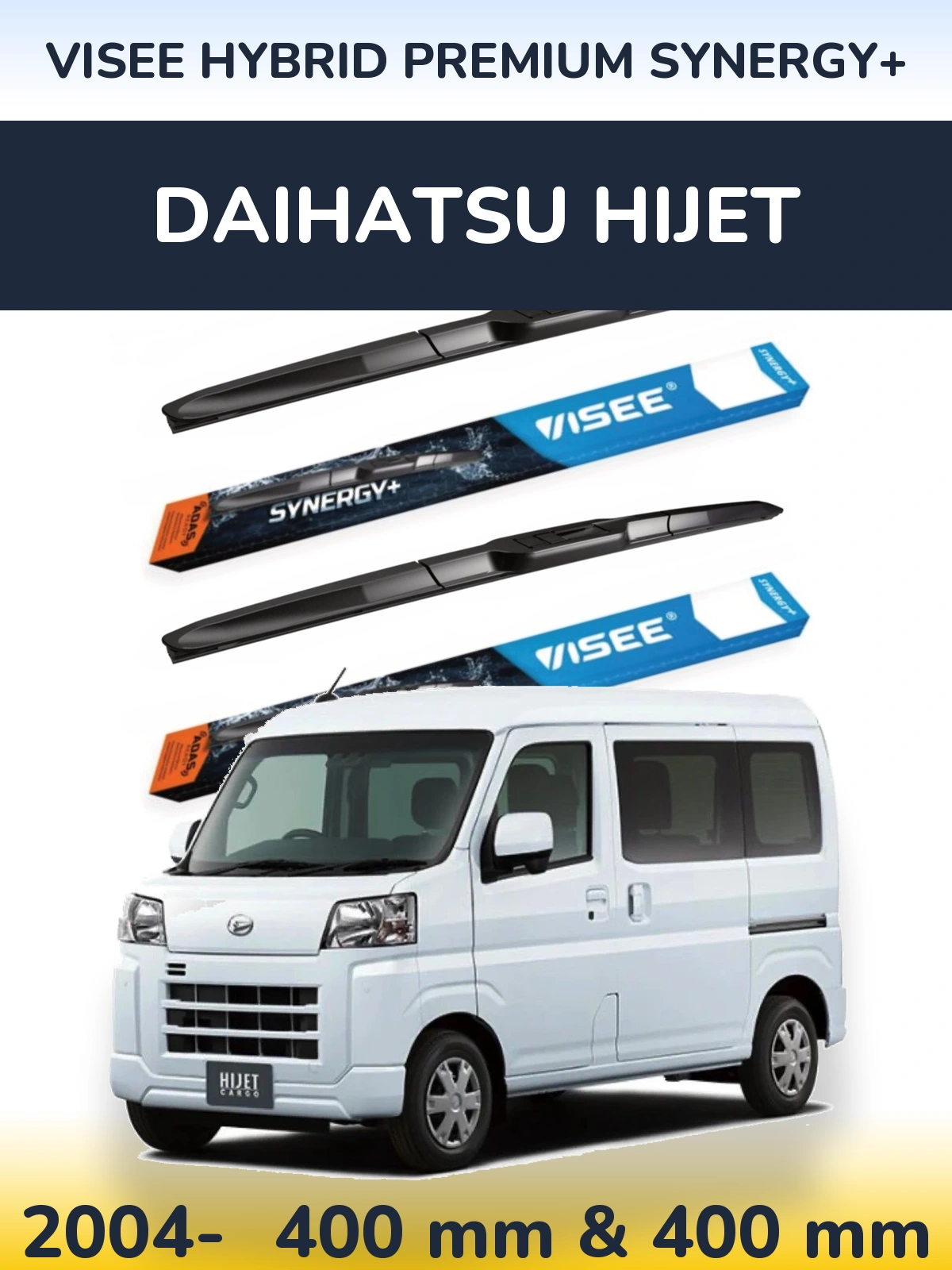 Sada předních stěračů VISEE HYBRID PREMIUM SYNERGY+ 400 a 400 mm pro Daihatsu HiJet 2004-2026