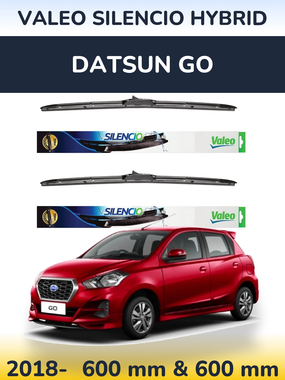 Sada předních stěračů Valeo Silencio Hybrid 600 a 600 mm pro Datsun Go 2018-2026