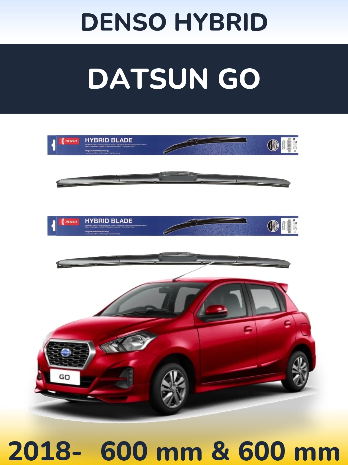 Sada předních stěračů Denso Hybrid 600 a 600 mm pro Datsun Go 2018-2026