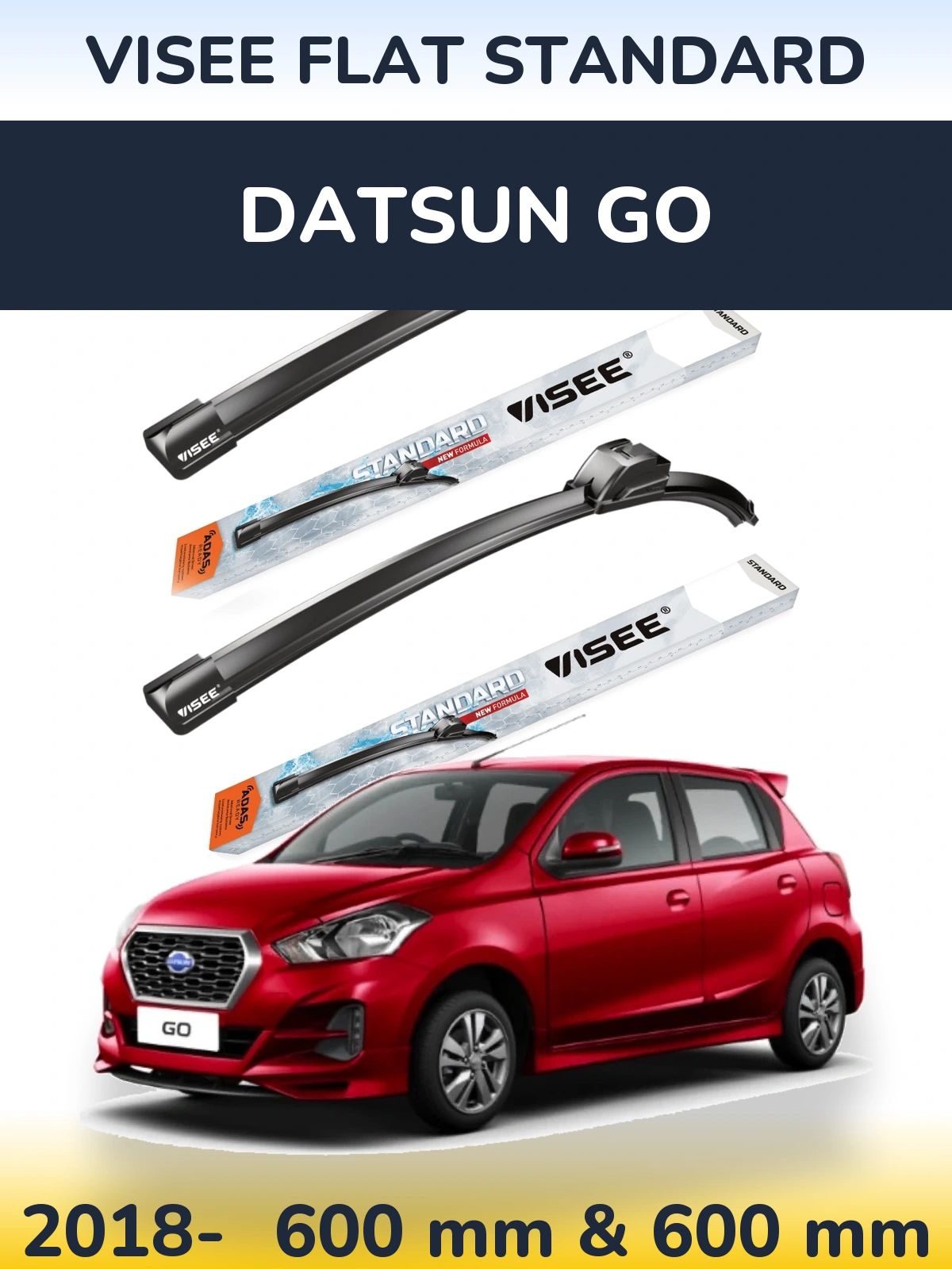 Комплект передніх щіток VISEE FLAT STANDARD 600 & 600 мм для Datsun Go 2018-2026