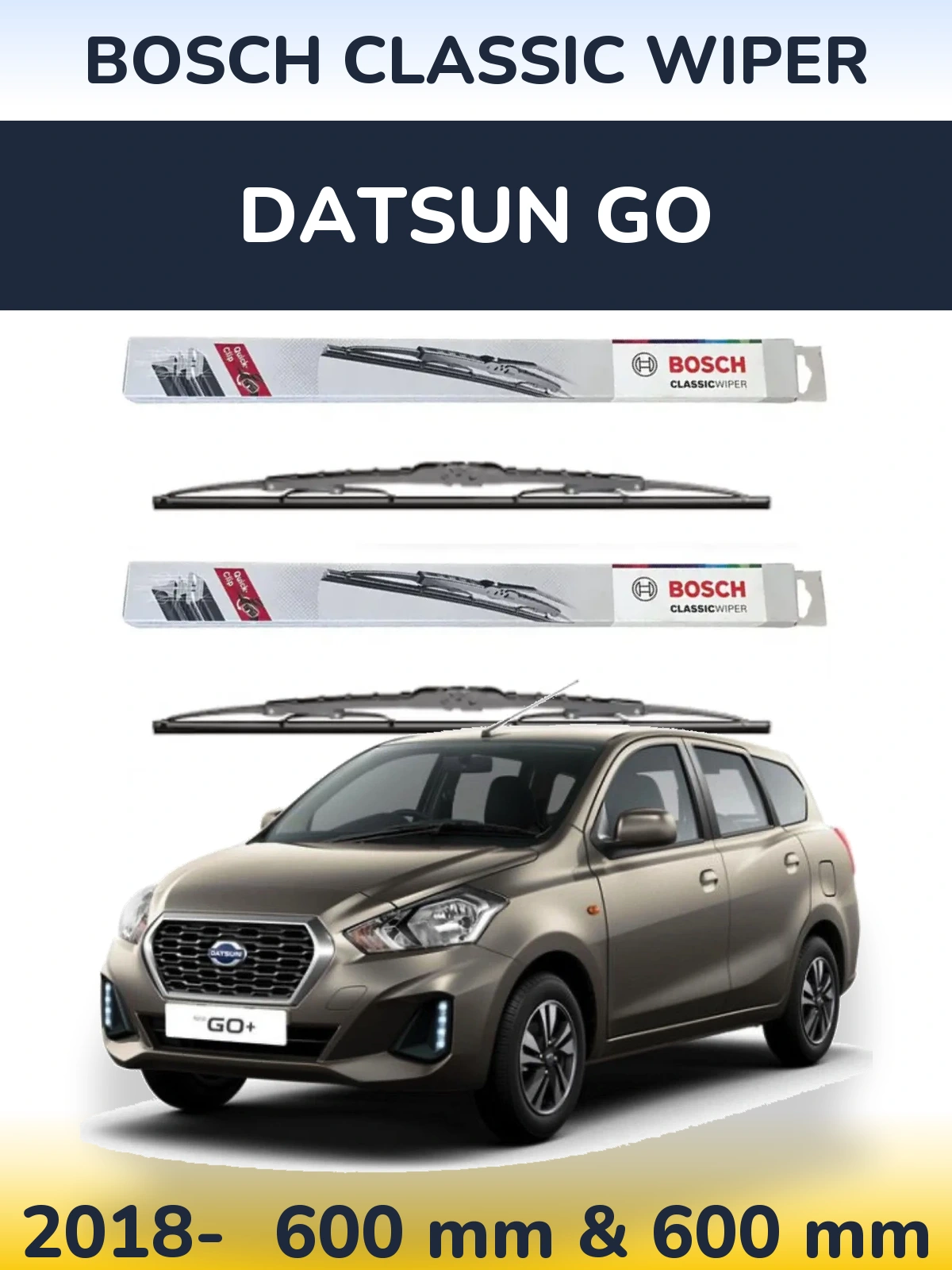 Sada předních stěračů BOSCH Classic Wiper 600 a 600 mm pro Datsun Go 2018-2026