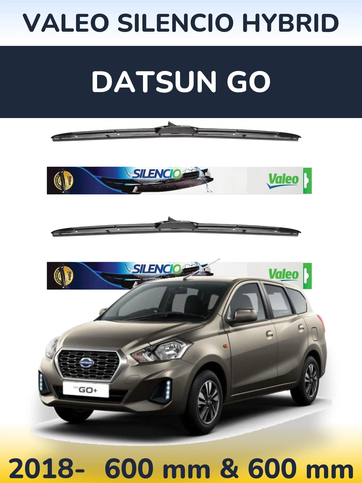 Sada předních stěračů Valeo Silencio Hybrid 600 a 600 mm pro Datsun Go 2018-2026