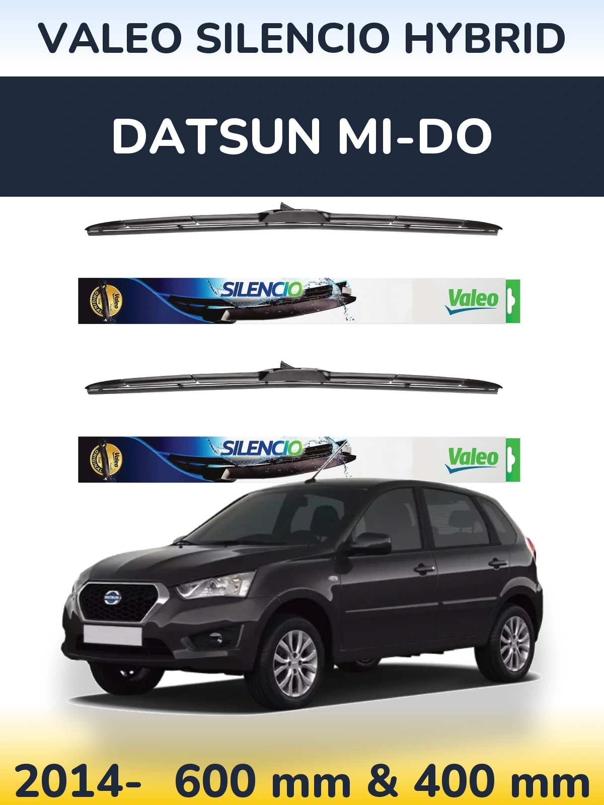 Sada předních stěračů Valeo Silencio Hybrid 600 a 400 mm pro Datsun mi-DO 2014-2026