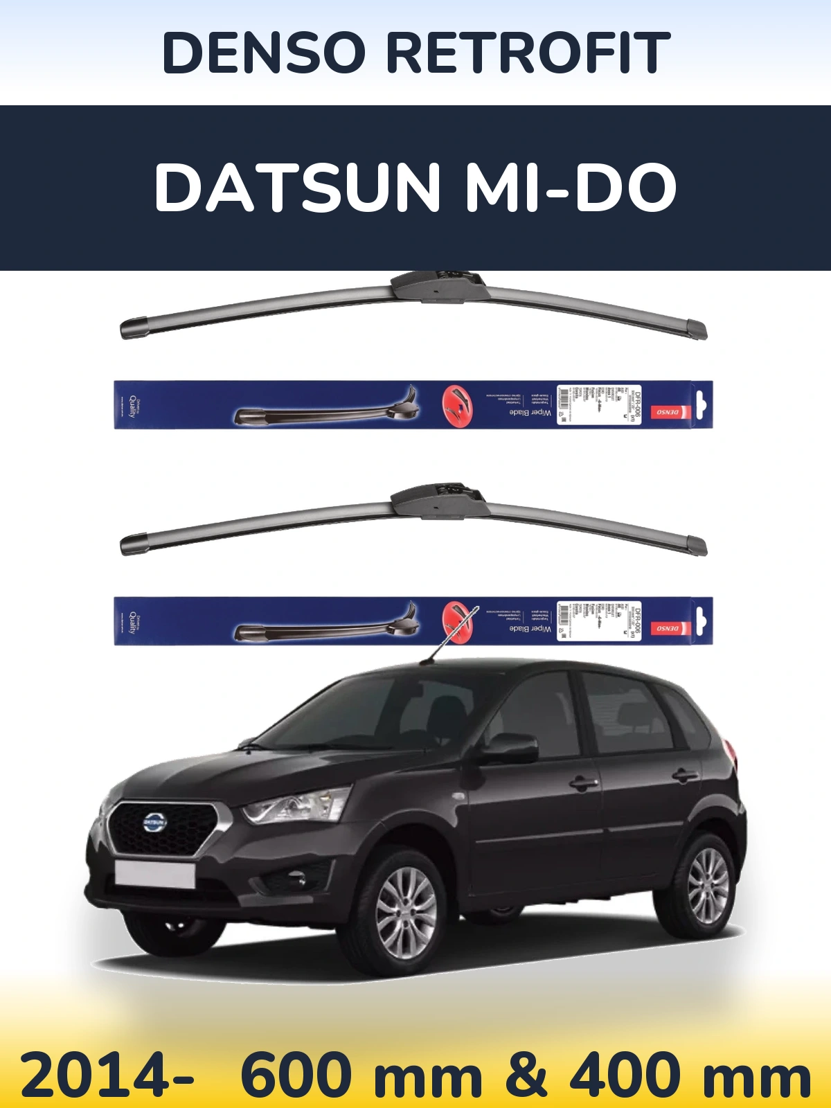 Sada předních stěračů Denso Retrofit 600 a 400 mm pro Datsun mi-DO 2014-2026