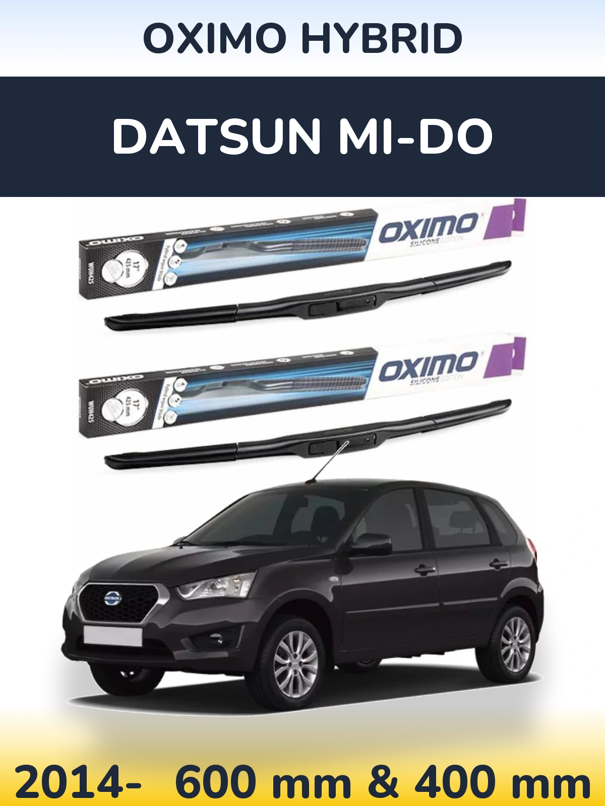Sada předních stěračů Oximo Hybrid 600 a 400 mm pro Datsun mi-DO 2014-2026