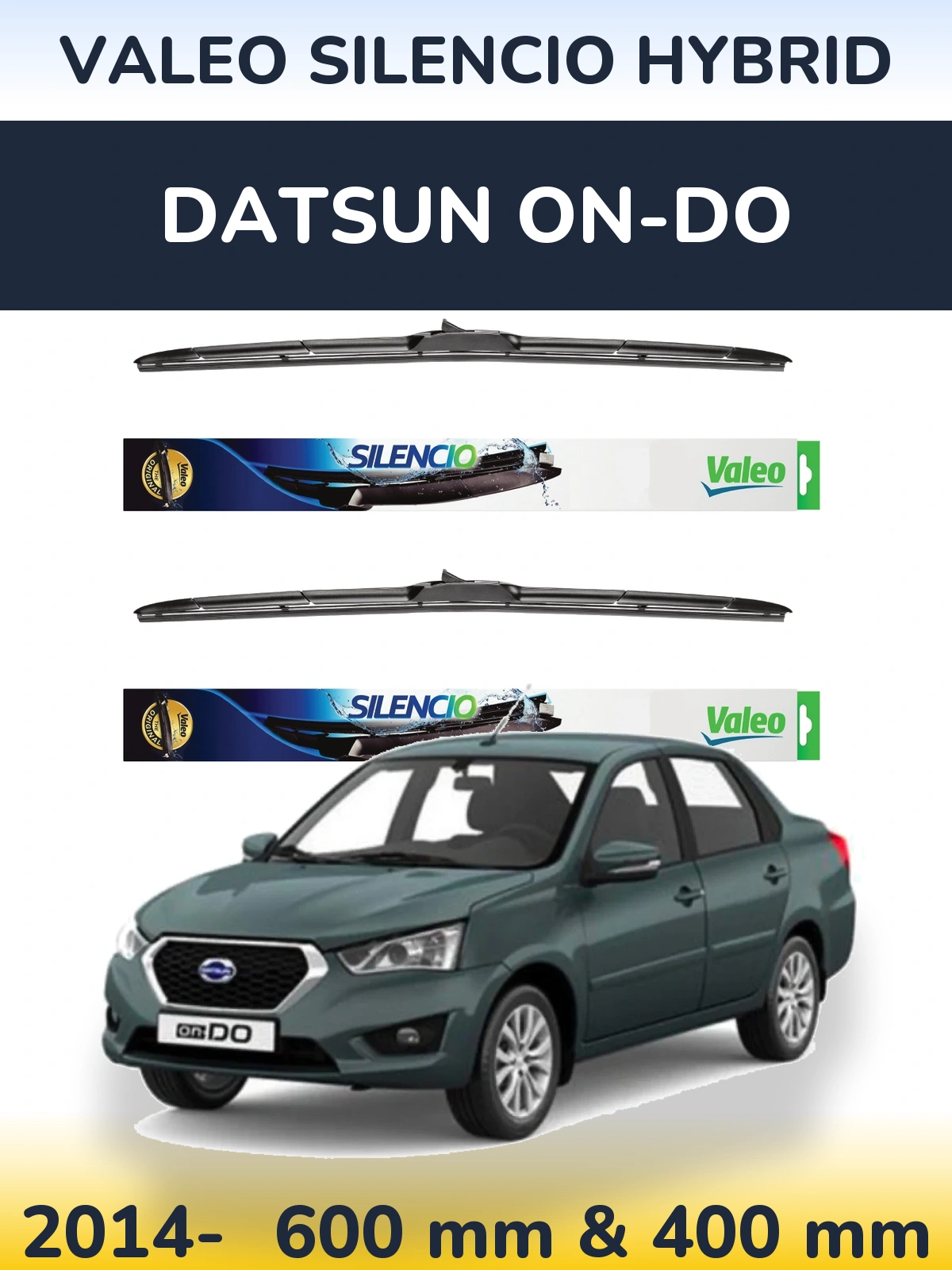 Sada předních stěračů Valeo Silencio Hybrid 600 a 400 mm pro Datsun on-DO 2014-2026