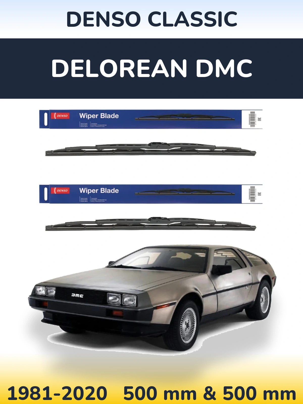 Sada předních stěračů Denso Classic 500 a 500 mm pro DeLorean DMC 1981-2020