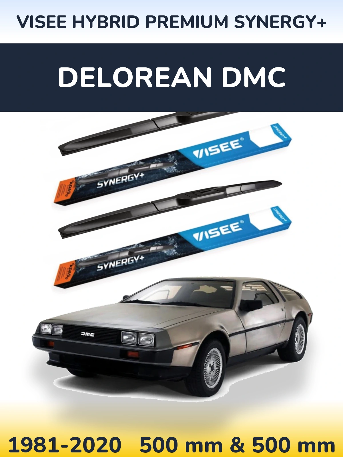 Sada předních stěračů VISEE HYBRID PREMIUM SYNERGY+ 500 a 500 mm pro DeLorean DMC 1981-2020