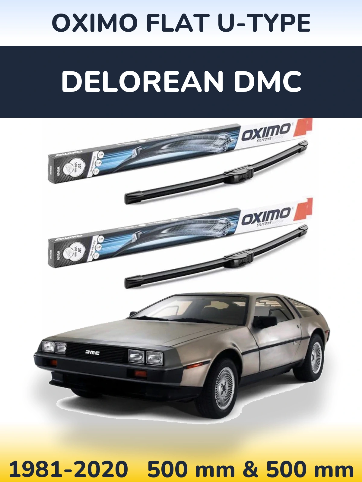 Sada předních stěračů Oximo Flat U-type 500 a 500 mm pro DeLorean DMC 1981-2020