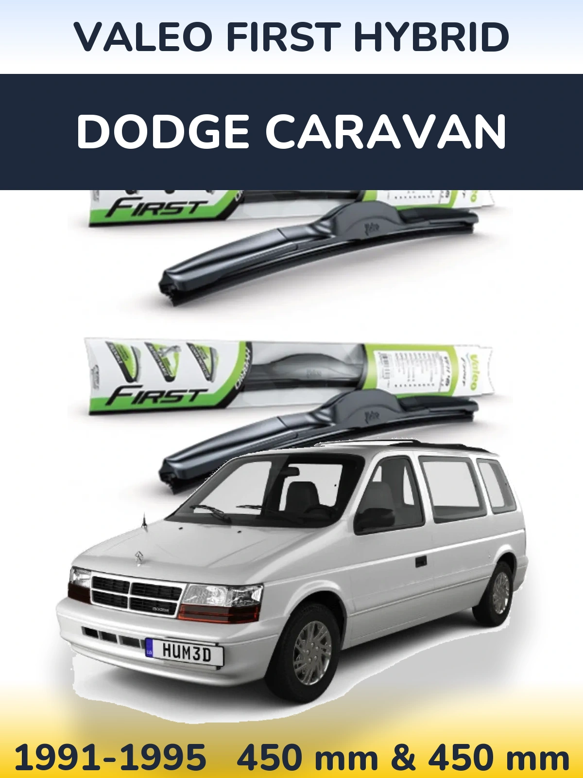 Sada předních stěračů Valeo First Hybrid 450 a 450 mm pro Dodge Caravan 1991-1995