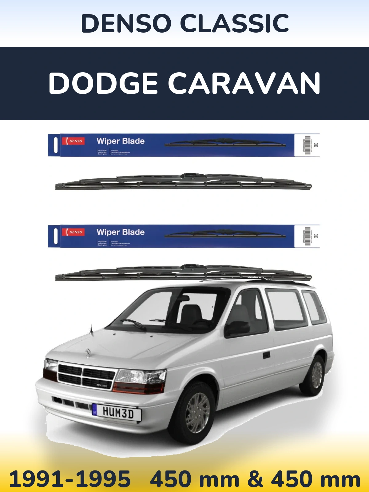 Front wiper blade set Denso Classic 450 & 450 mm for Dodge Caravan 1991-1995
