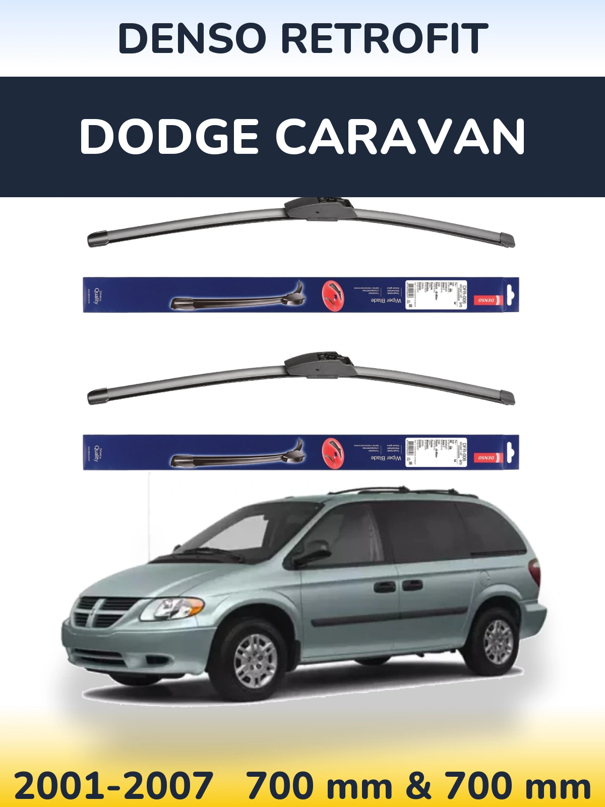 Sada předních stěračů Denso Retrofit 700 a 700 mm pro Dodge Caravan 2001-2007