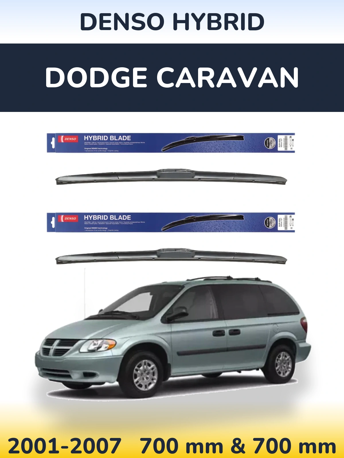 Sada předních stěračů Denso Hybrid 700 a 700 mm pro Dodge Caravan 2001-2007