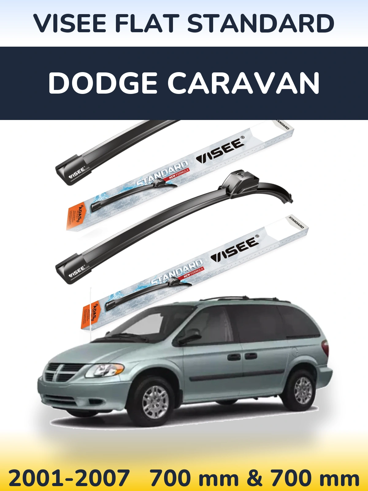Sada předních stěračů VISEE FLAT STANDARD 700 a 700 mm pro Dodge Caravan 2001-2007
