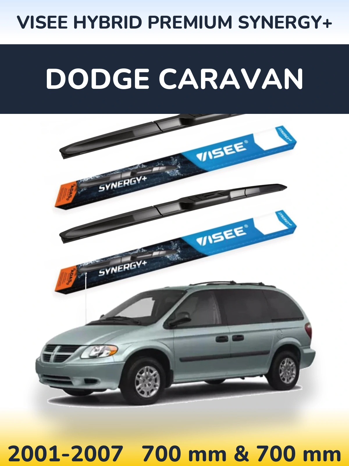 Sada předních stěračů VISEE HYBRID PREMIUM SYNERGY+ 700 a 700 mm pro Dodge Caravan 2001-2007