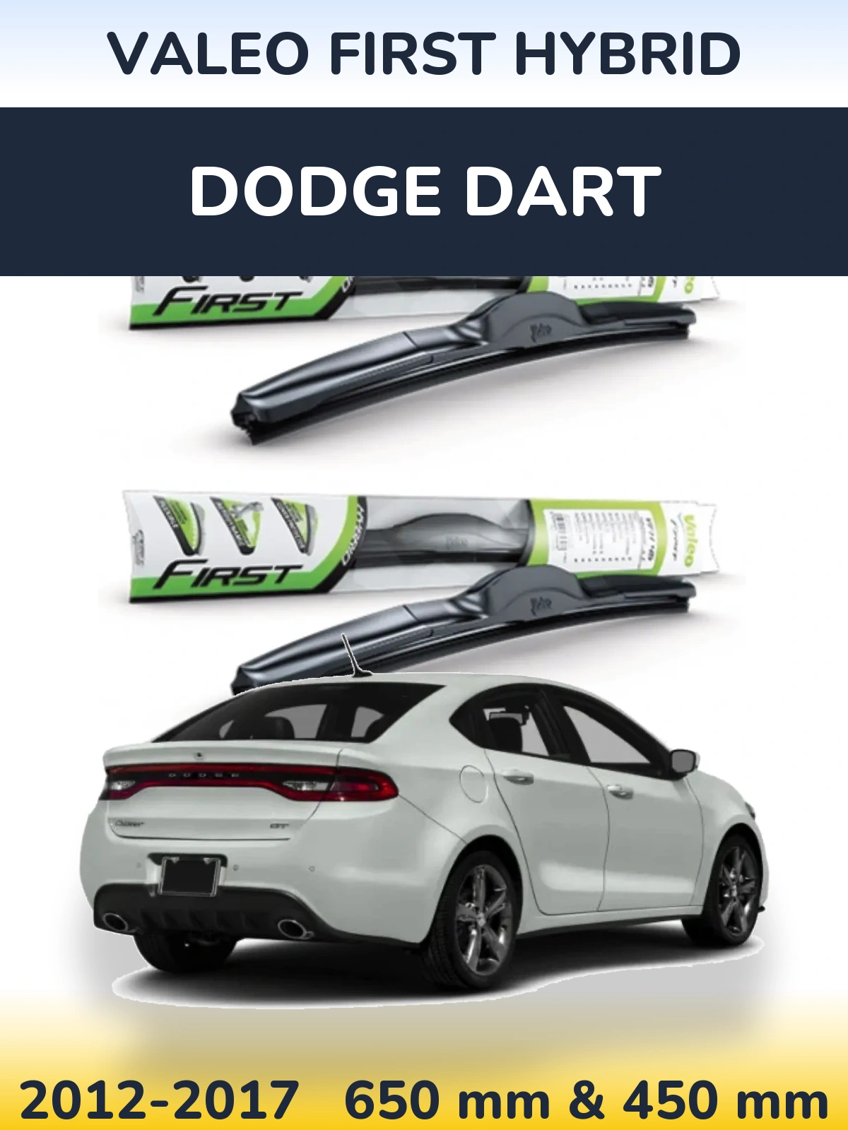 Sada předních stěračů Valeo First Hybrid 650 a 450 mm pro Dodge Dart 2012-2017