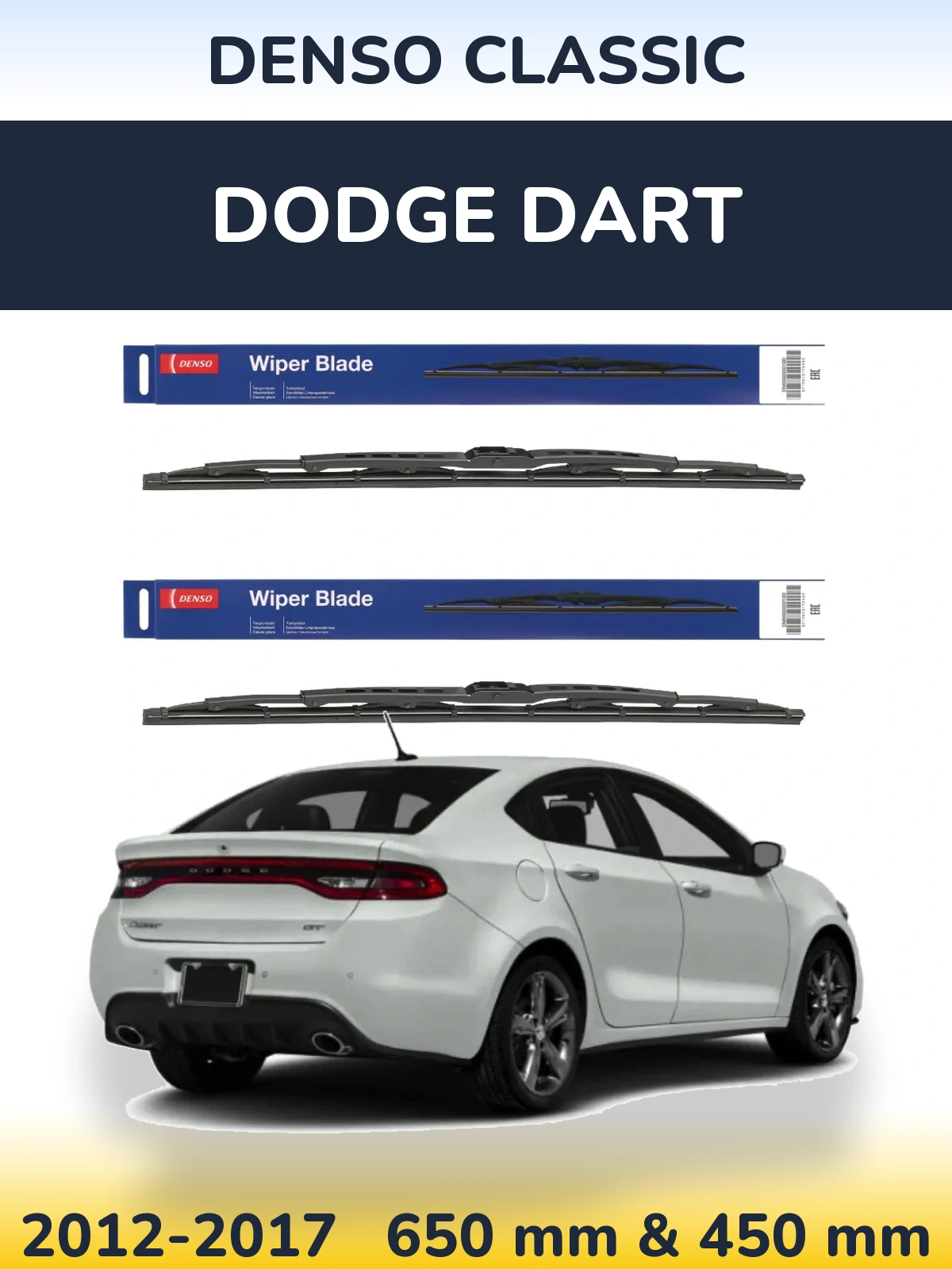 Front wiper blade set Denso Classic 650 & 450 mm for Dodge Dart 2012-2017