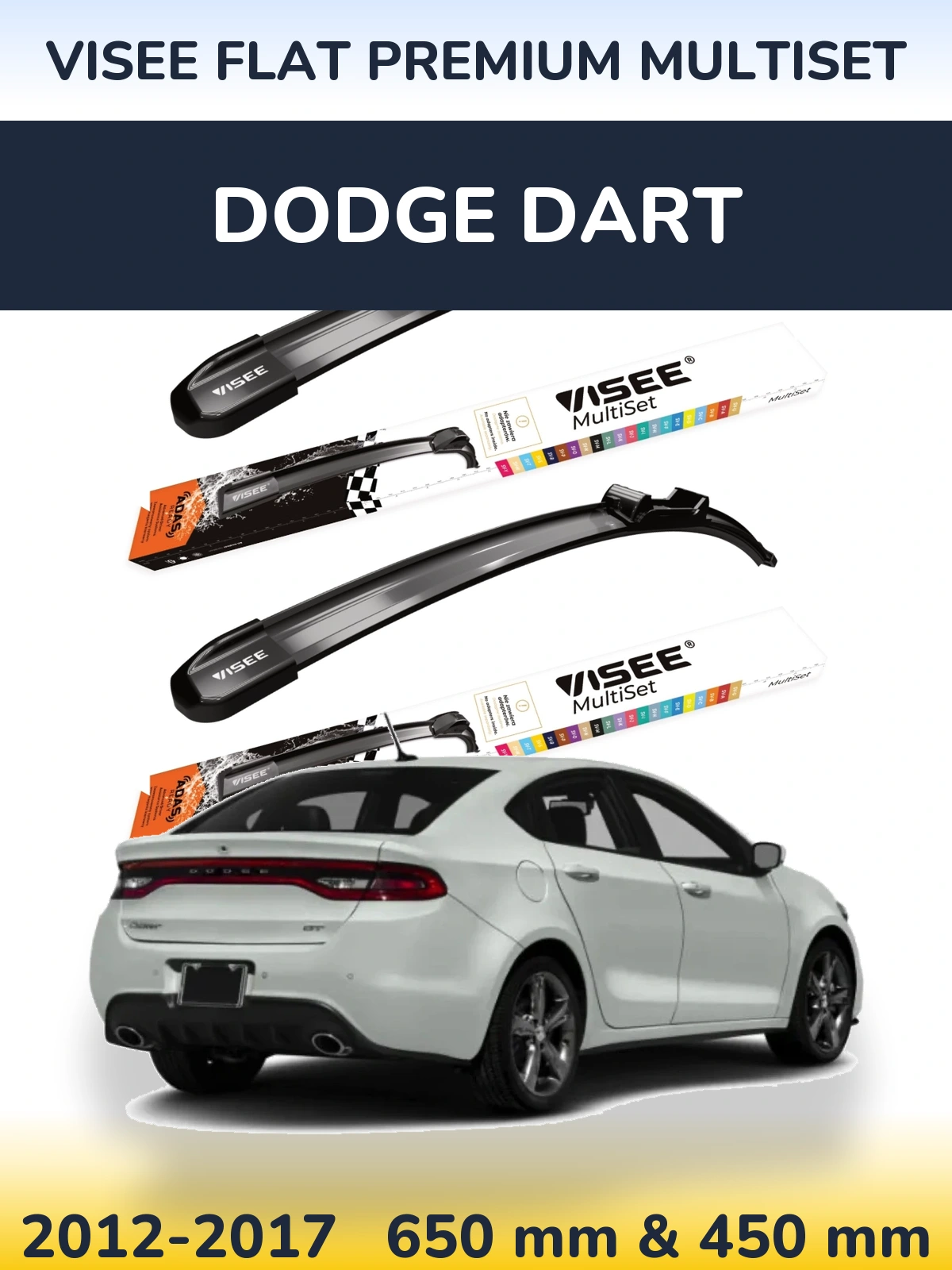 Sada předních stěračů VISEE FLAT PREMIUM MultiSet 650 a 450 mm pro Dodge Dart 2012-2017
