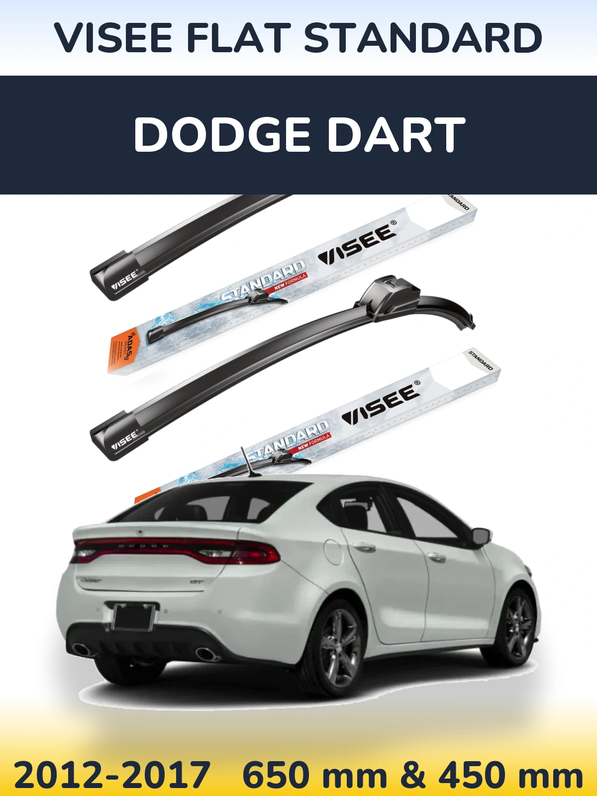 Sada předních stěračů VISEE FLAT STANDARD 650 a 450 mm pro Dodge Dart 2012-2017
