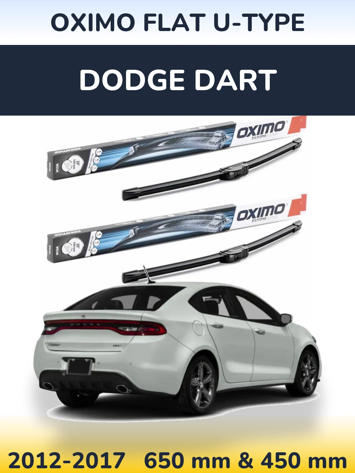 Sada předních stěračů Oximo Flat U-type 650 a 450 mm pro Dodge Dart 2012-2017