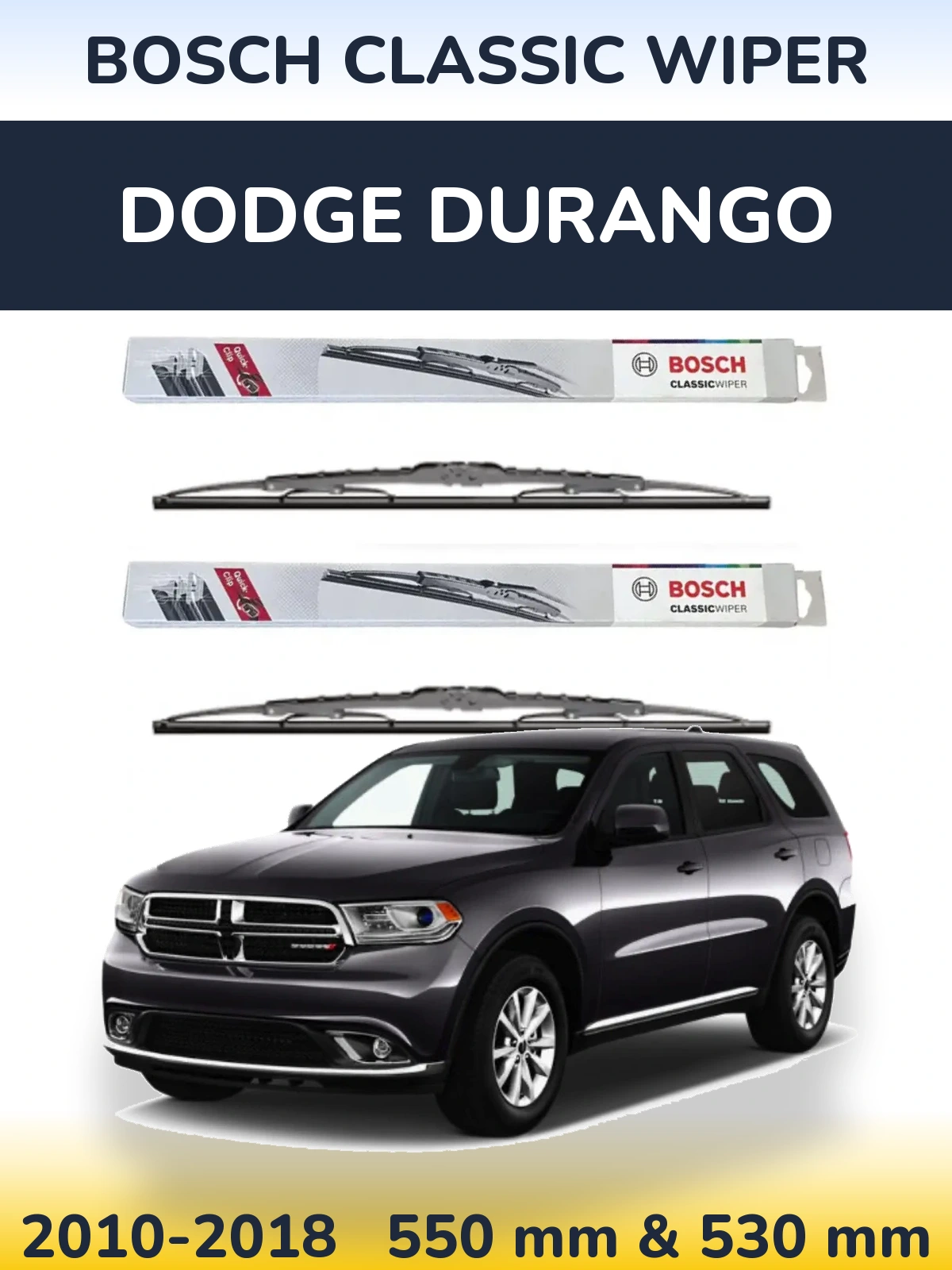 Sada předních stěračů BOSCH Classic Wiper 550 a 530 mm pro Dodge Durango 2010-2018