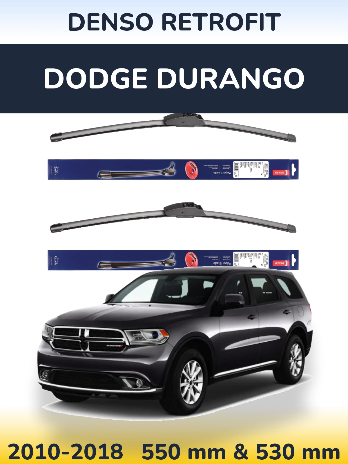 Sada předních stěračů Denso Retrofit 550 a 530 mm pro Dodge Durango 2010-2018