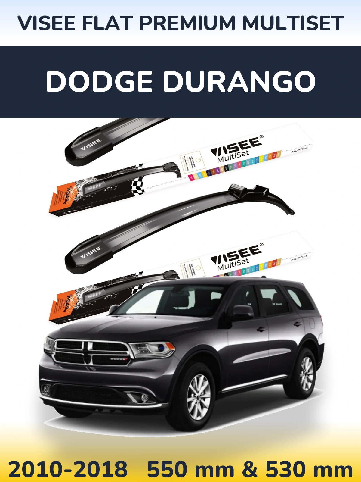 Sada předních stěračů VISEE FLAT PREMIUM MultiSet 550 a 530 mm pro Dodge Durango 2010-2018