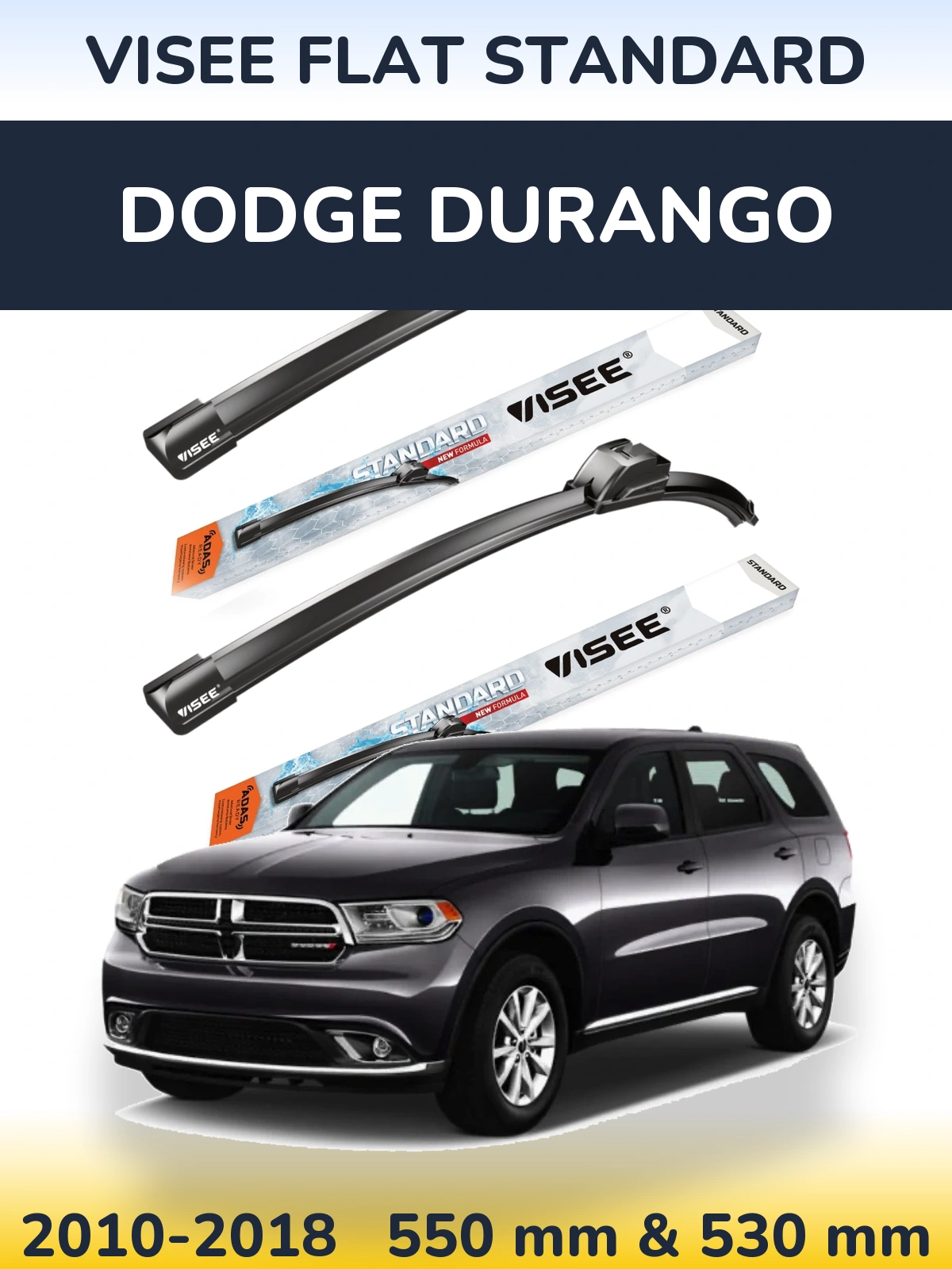 Sada předních stěračů VISEE FLAT STANDARD 550 a 530 mm pro Dodge Durango 2010-2018